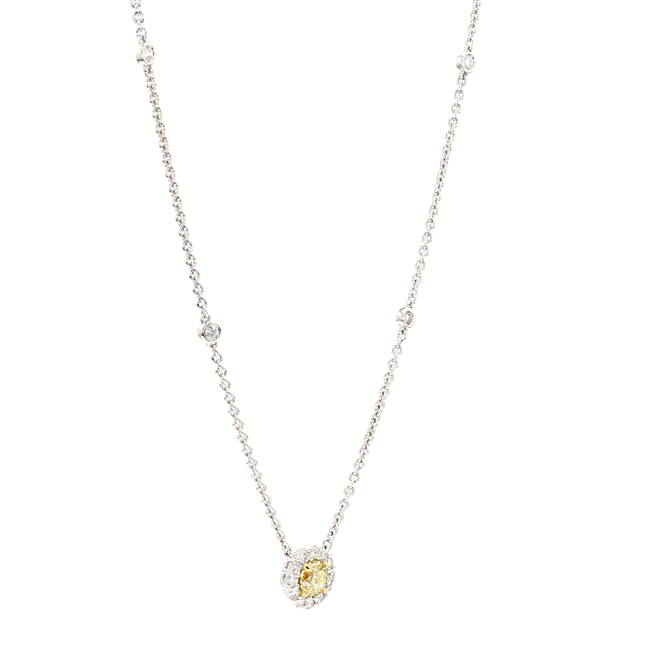 Natural Yellow Round Diamond Necklace Gia Certified