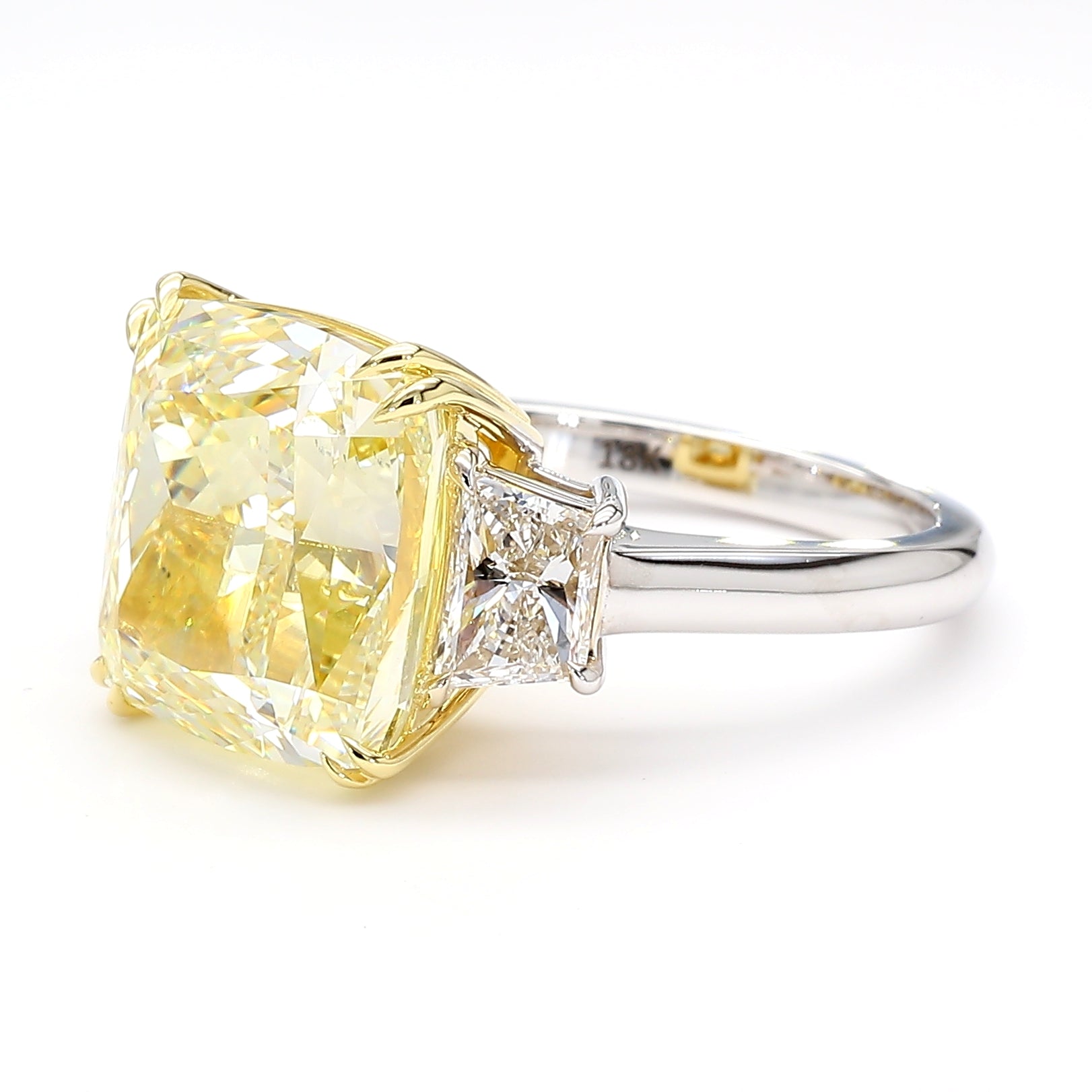 Natural Yellow Cushion Diamond Three Stone Ring 11.09 CT | GIA CERTIFIED