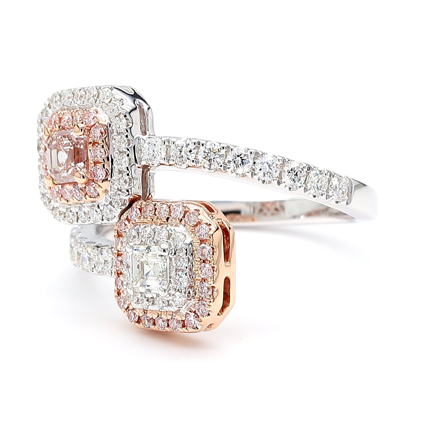 Natural Pink Asscher Diamond Crossover Halo Ring | GIA CERTIFIED