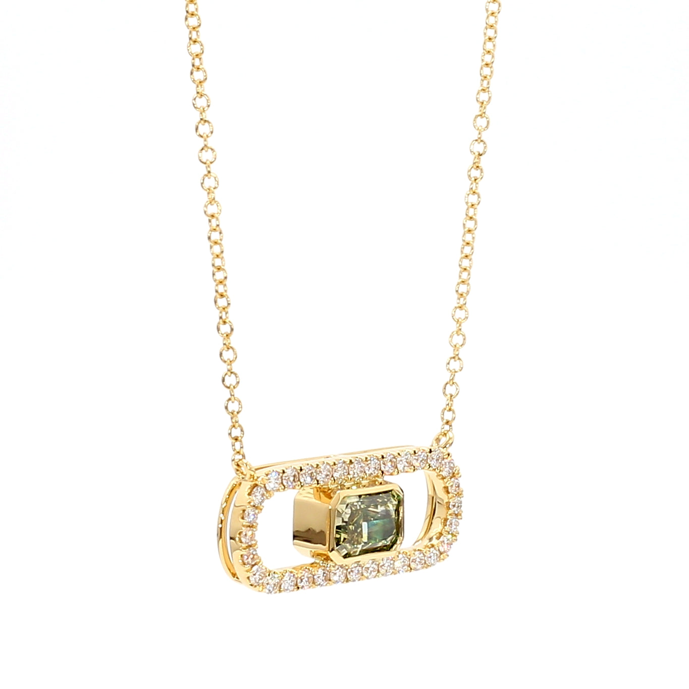 Natural Green Radiant Diamond Necklace Gia Certified