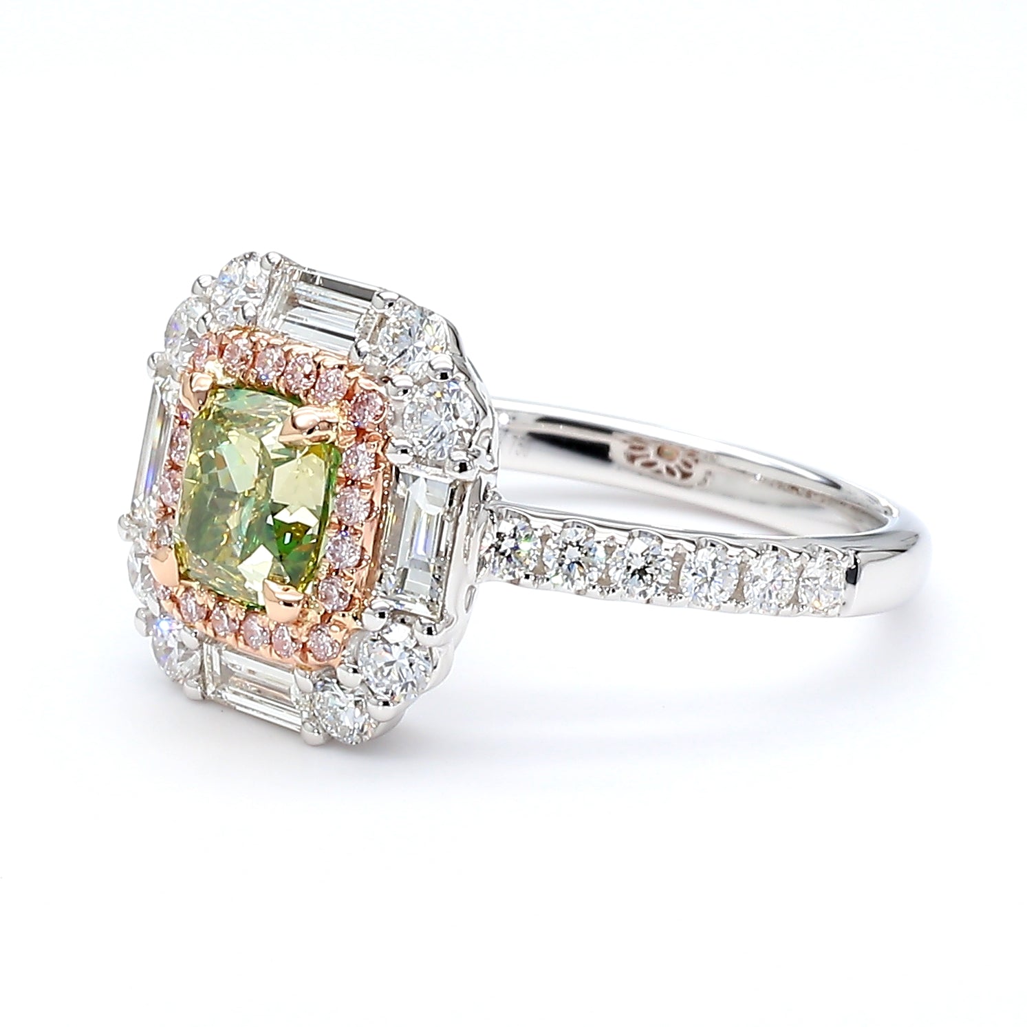 Natural Green Cushion Diamond Ring Gia Certified
