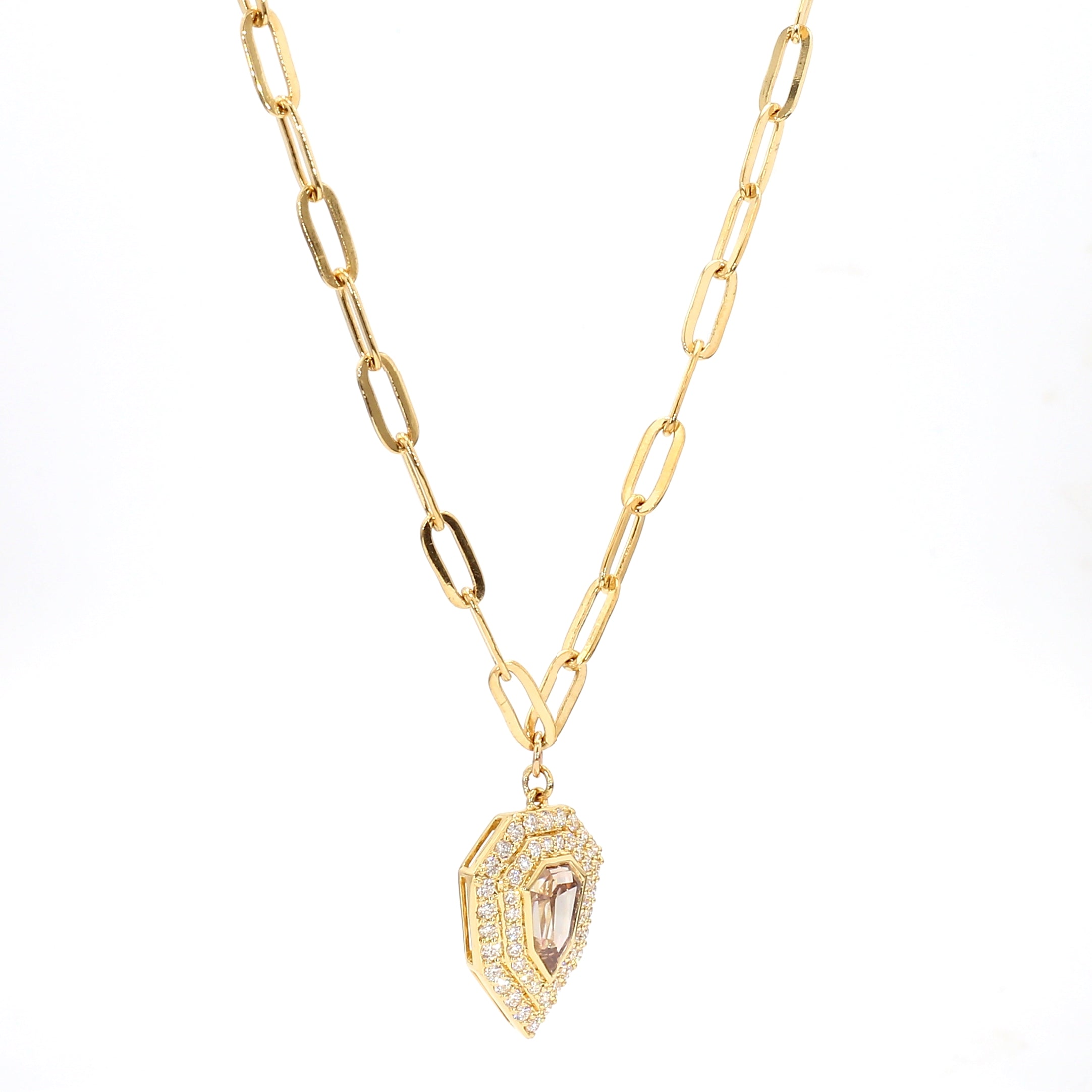 Natural Orange Shield Diamond Necklace | GIA Certified