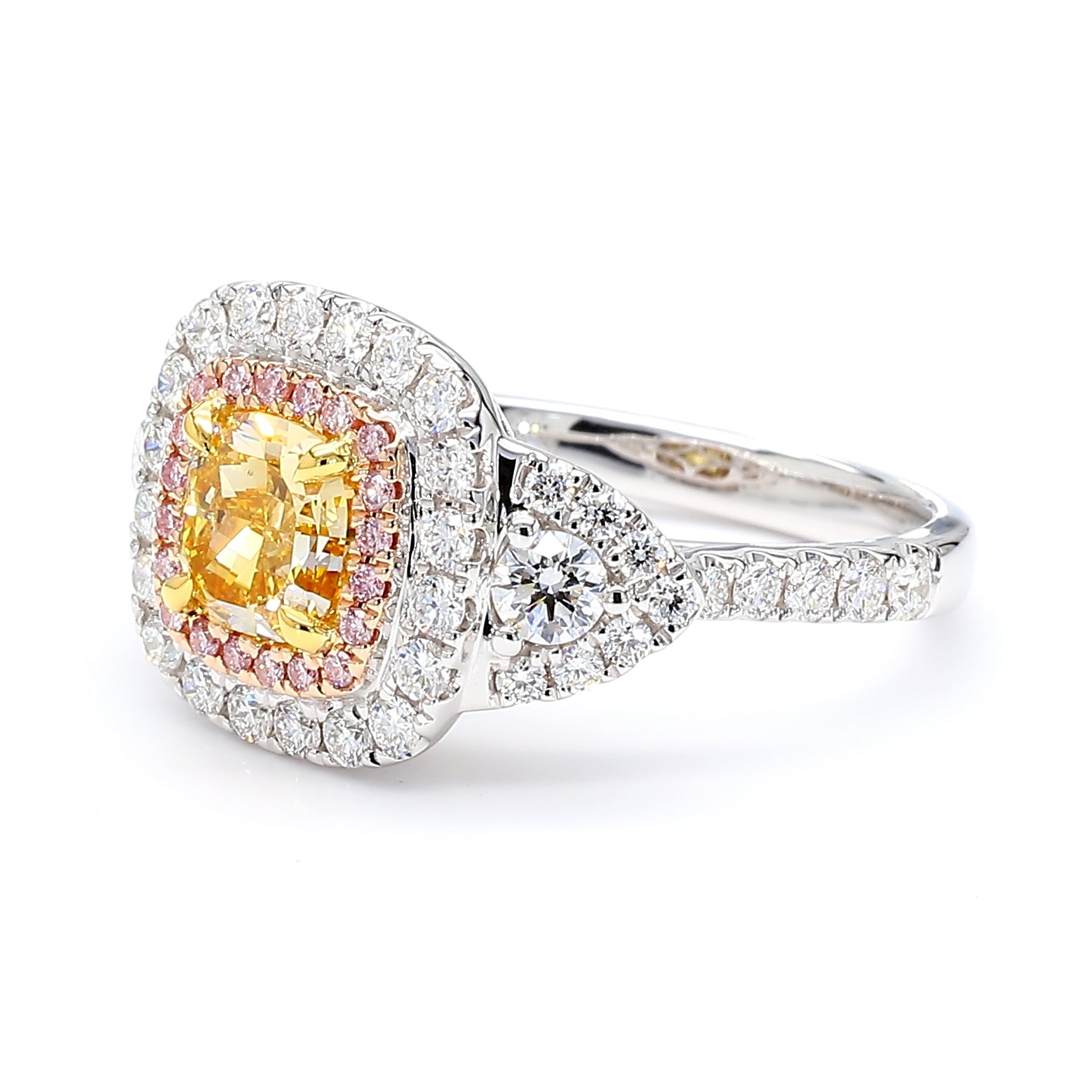 Natural Orange Cushion Diamond Halo Ring | GIA Certified