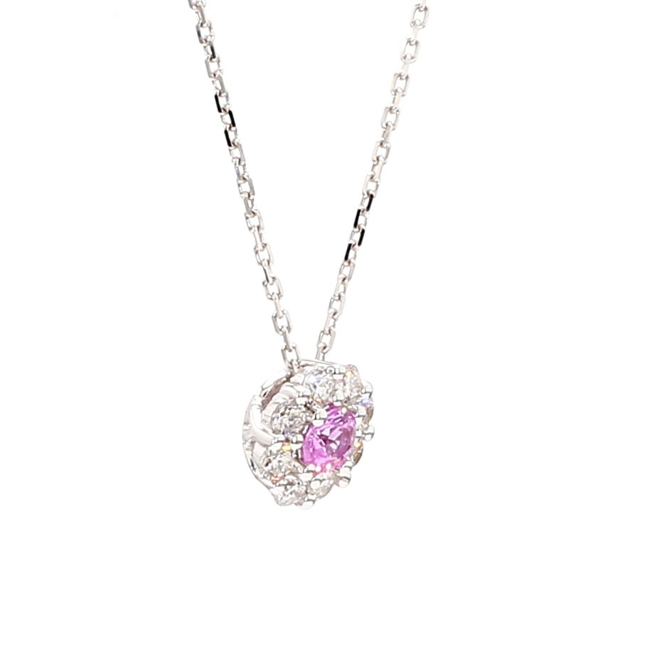 Natural Blue Round Sapphire & White Diamond Pendant