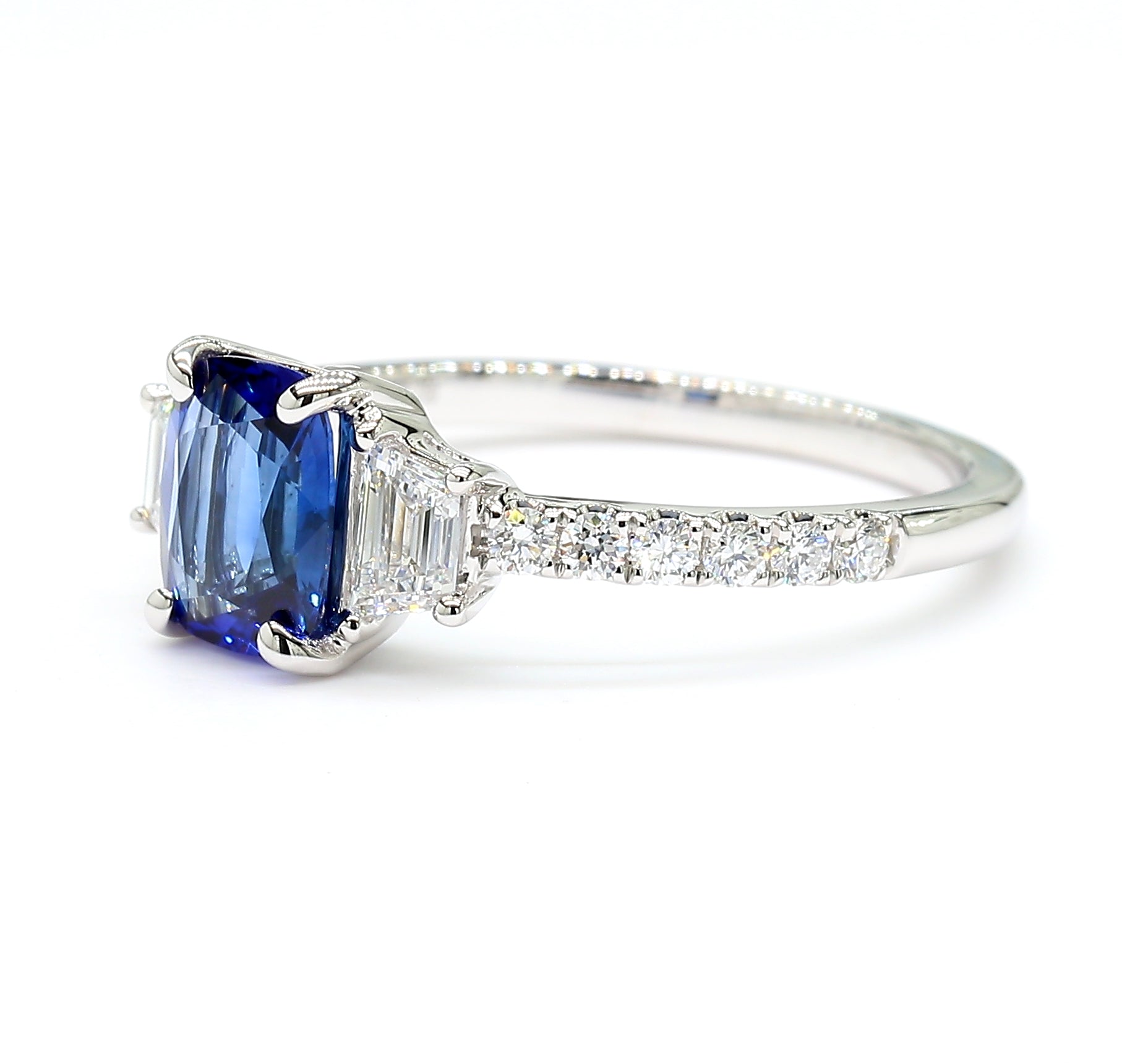Natural Blue Cushion Sapphire & White Diamond Ring product image 2