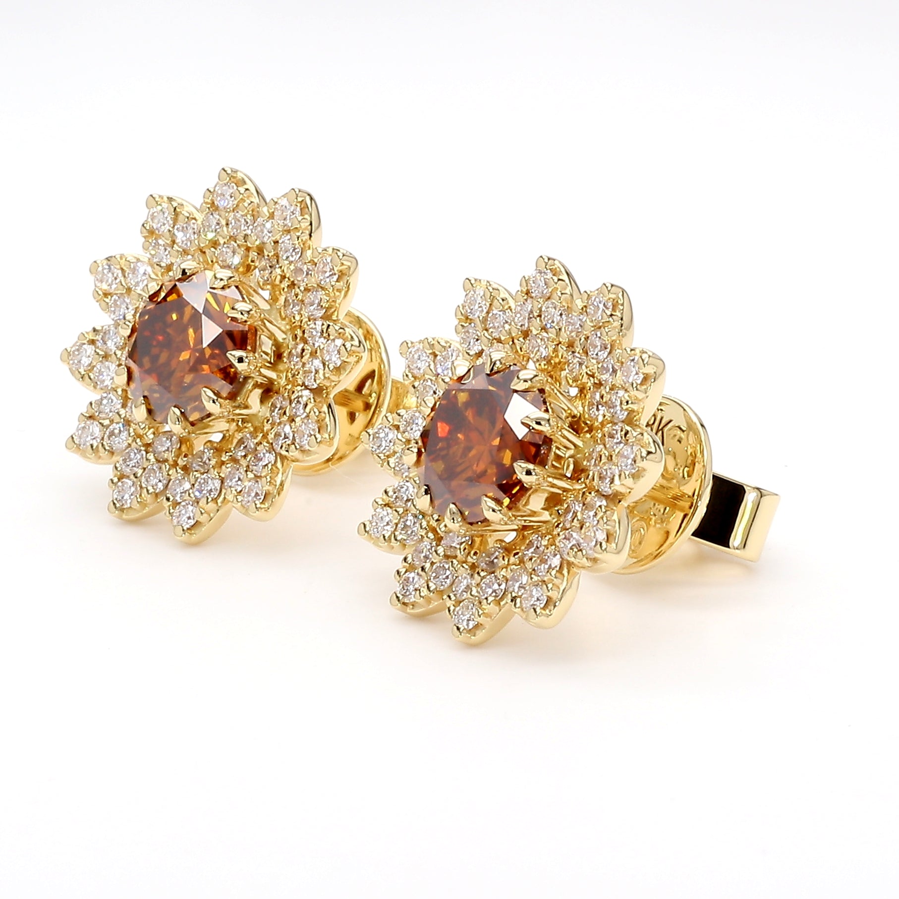 Natural Orange Round Diamond Earring | GIA Certified
