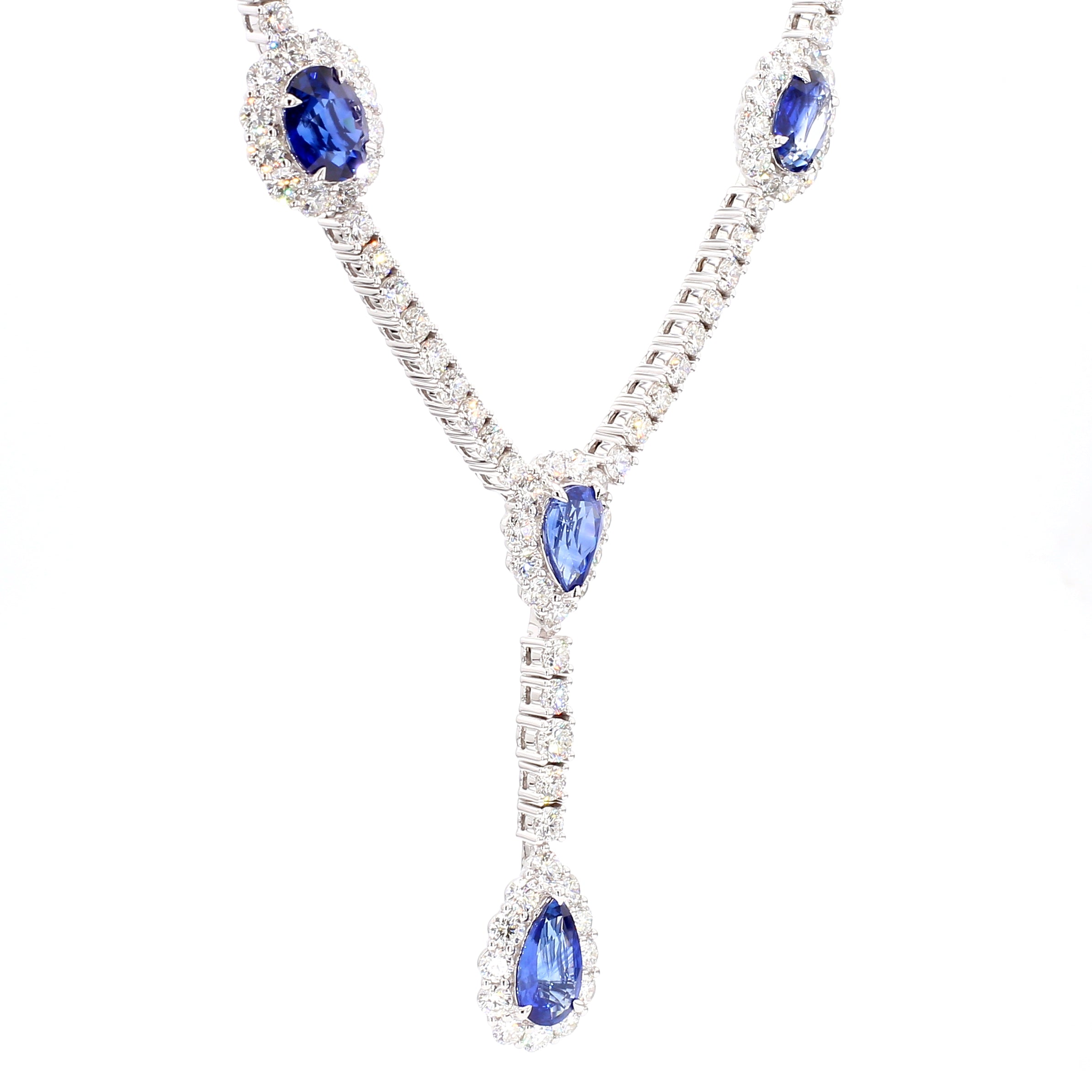 Natural Blue Oval & Pear Sapphire Necklace | GIA Certified