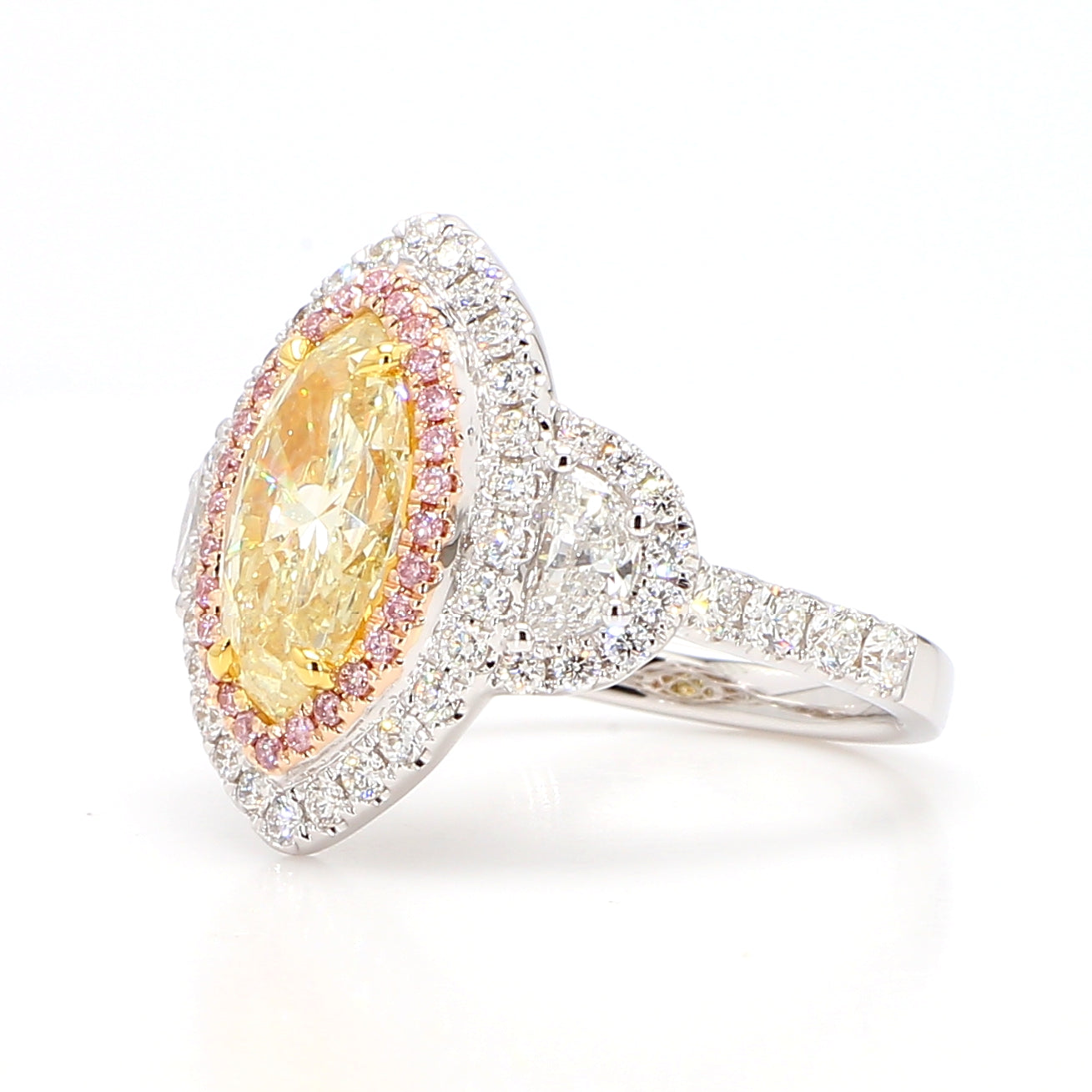 Natural Yellow Marquise Diamond Halo Ring | GIA Certified