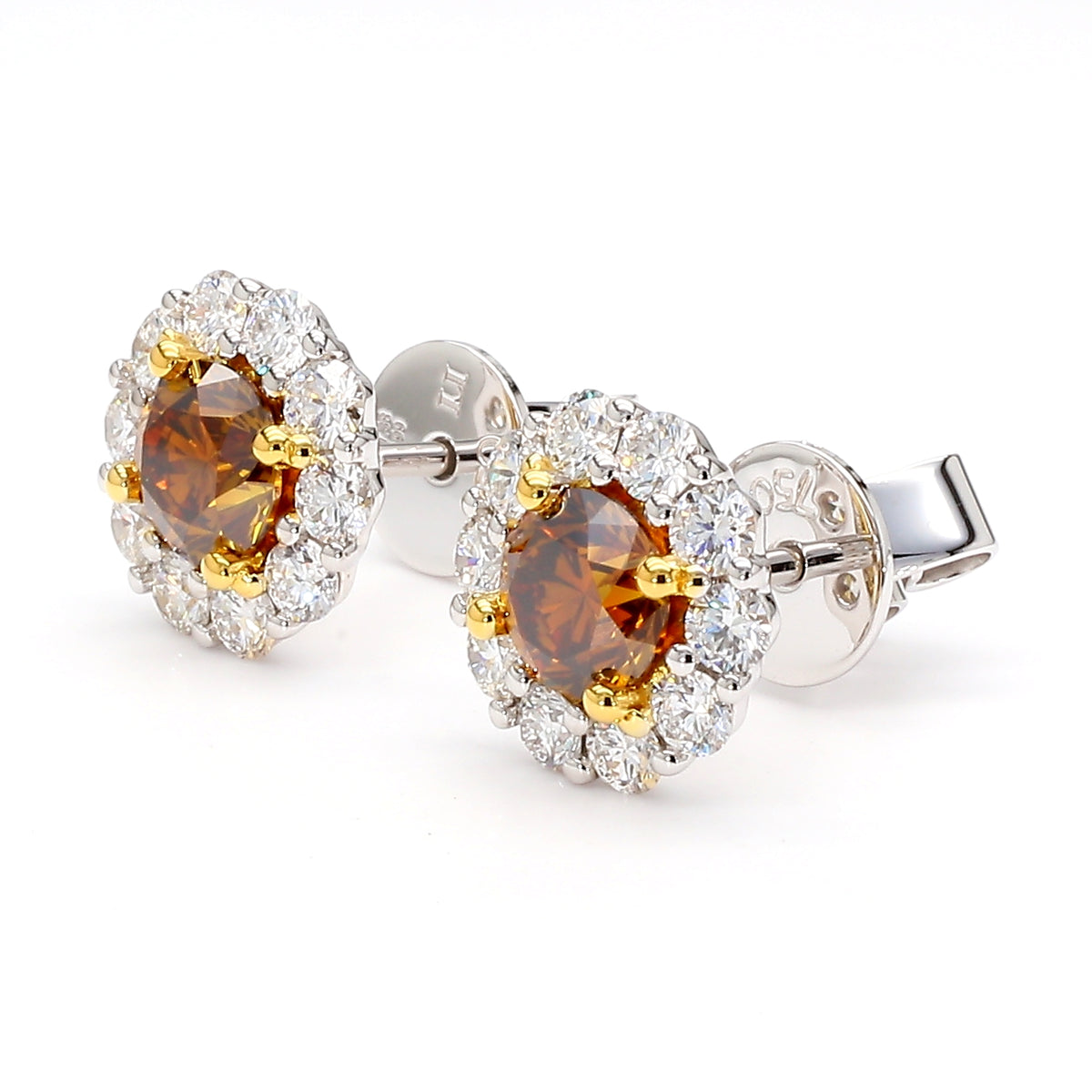 Natural Orange Round Diamond Earring | GIA Certified