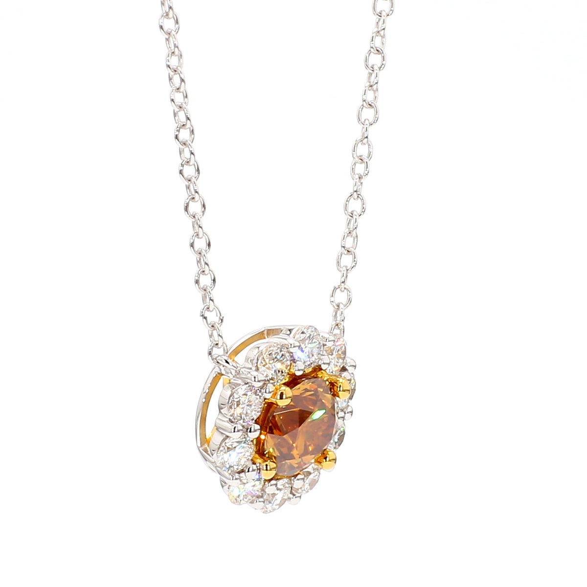 Natural Orange Round Diamond Necklace | GIA Certified