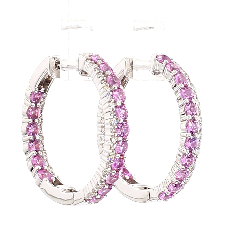 Natural Blue Round Sapphire & White Diamond Earring