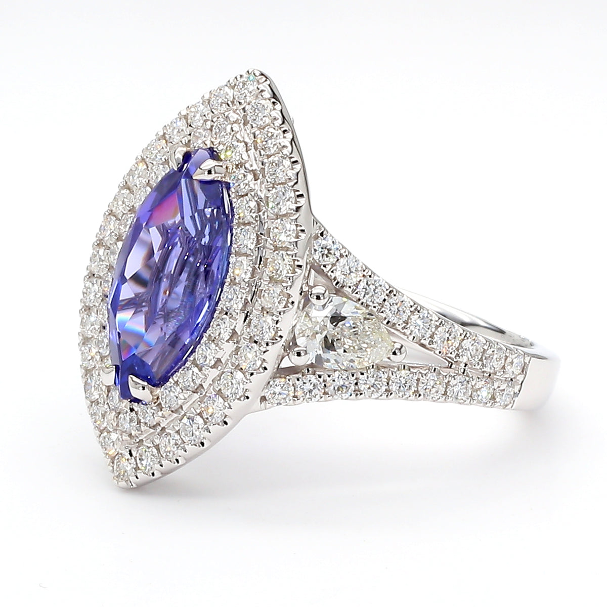 Natural Marquise Tanzanite & White Diamond Ring