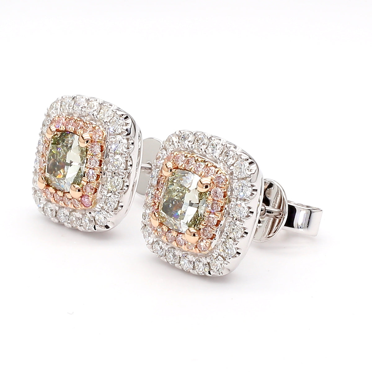 Natural Green Cushion Diamond Earring | GIA Certified
