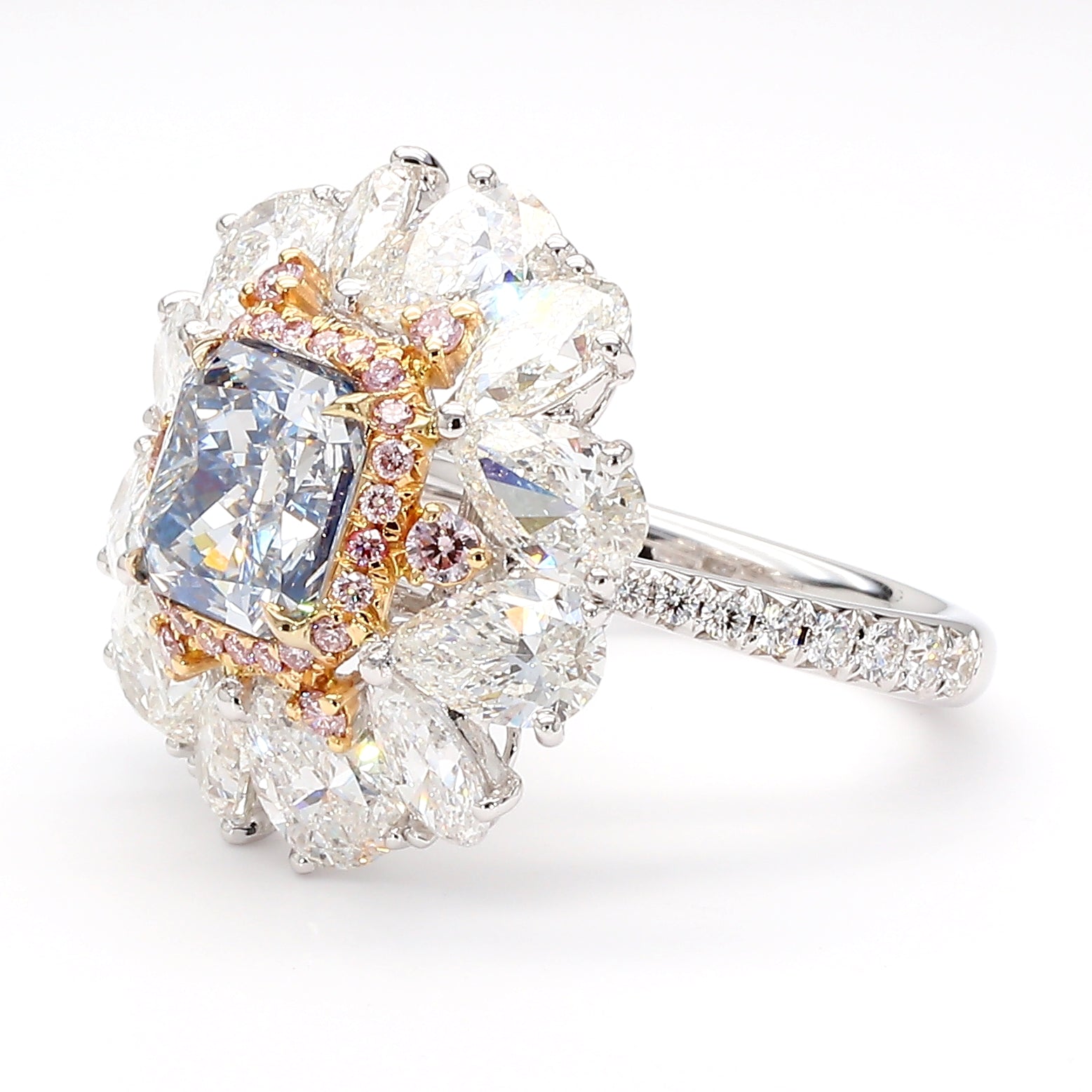 Natural Blue Radiant Diamond Ring Gia Certified