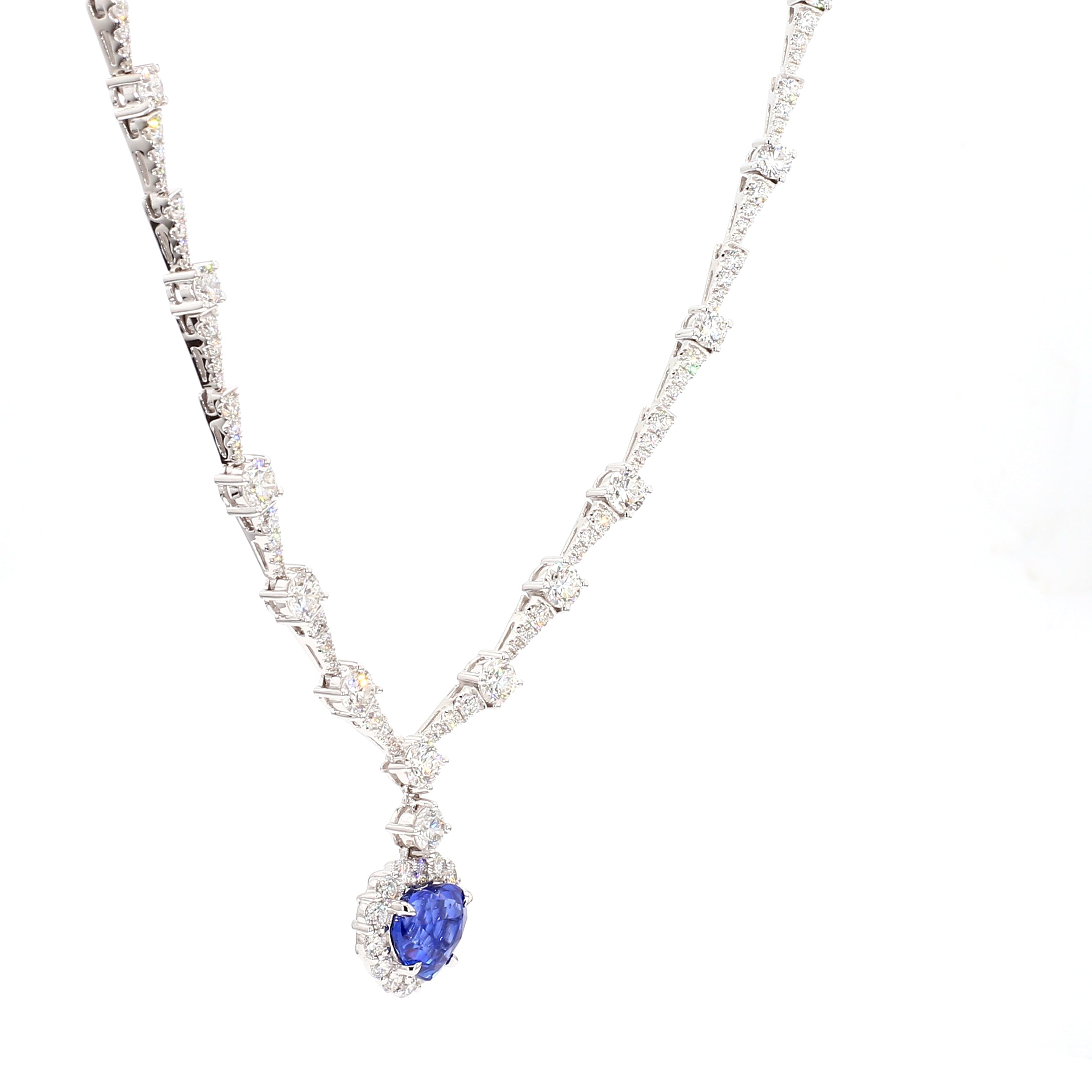 Natural Blue Heart Sapphire & White Diamond Necklace Gia CERTIFIED