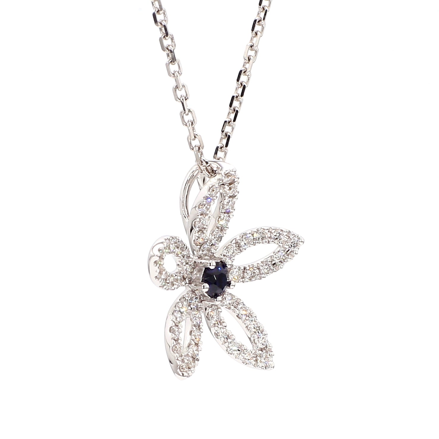 Natural Blue Round Sapphire & White Diamond Pendant