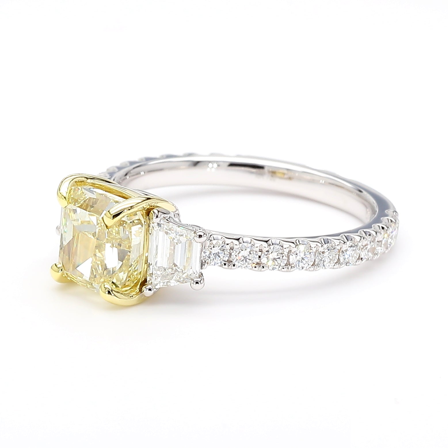 Natural Yellow Cushion Three Stone Diamond Ring | GIA CERTIFIED
