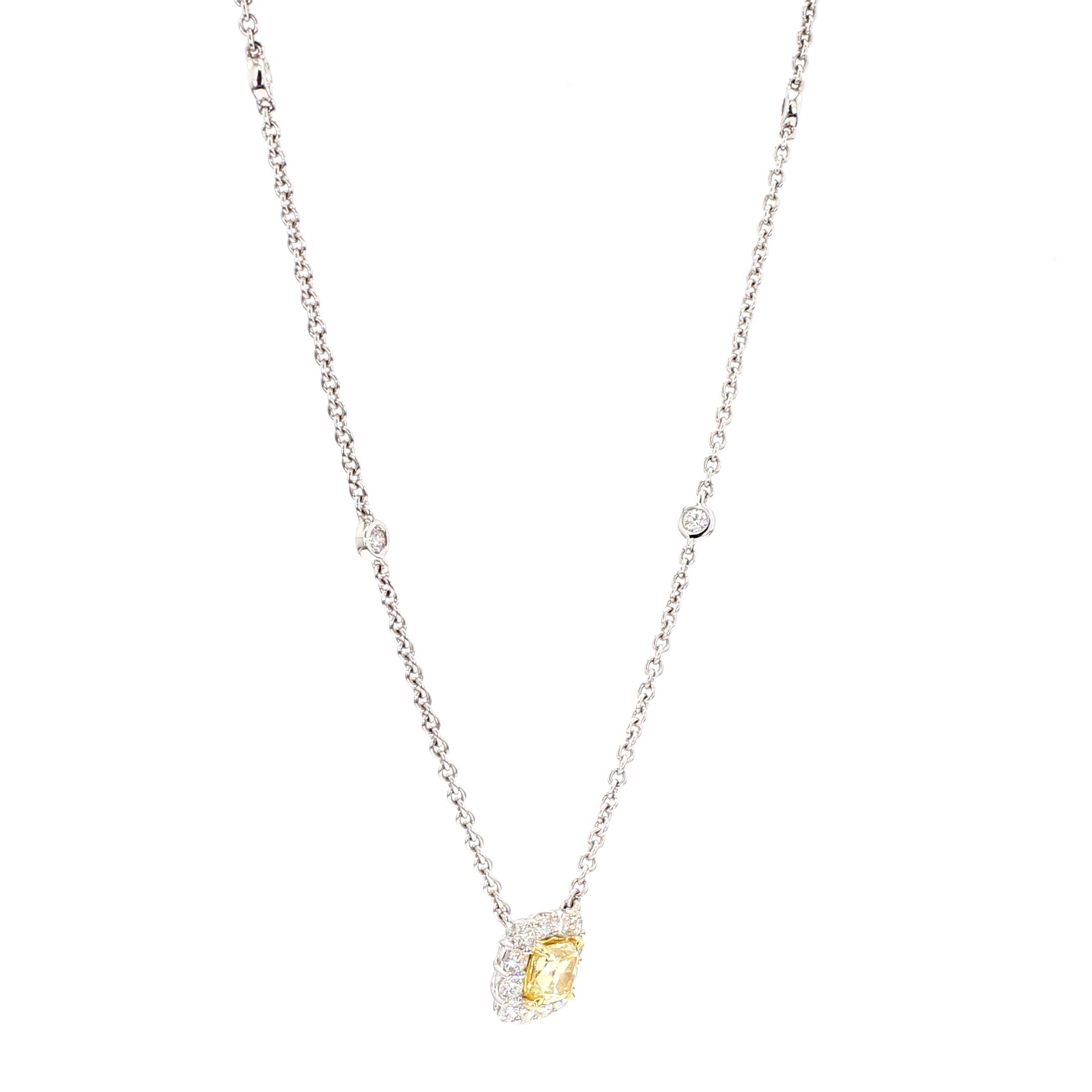 Natural Yellow Cushion Diamond Necklace