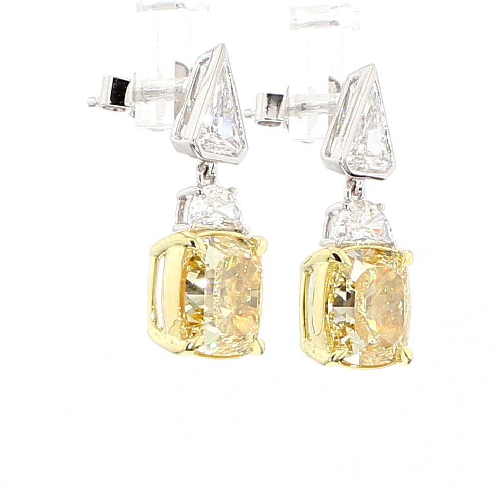 Natural Yellow Cushion Diamond Earring Gia Certified