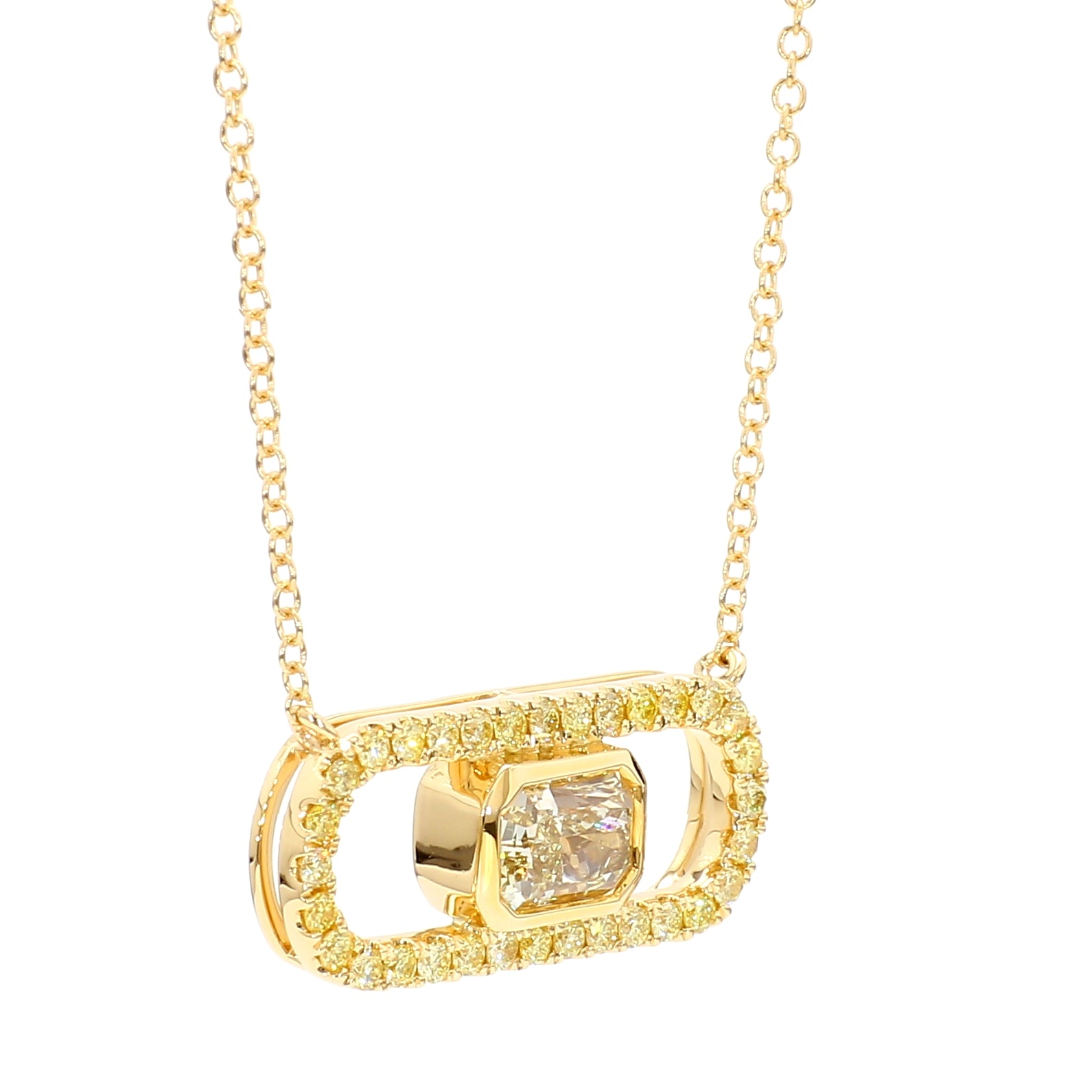 Natural Yellow Radiant Diamond Necklace Gia Certified