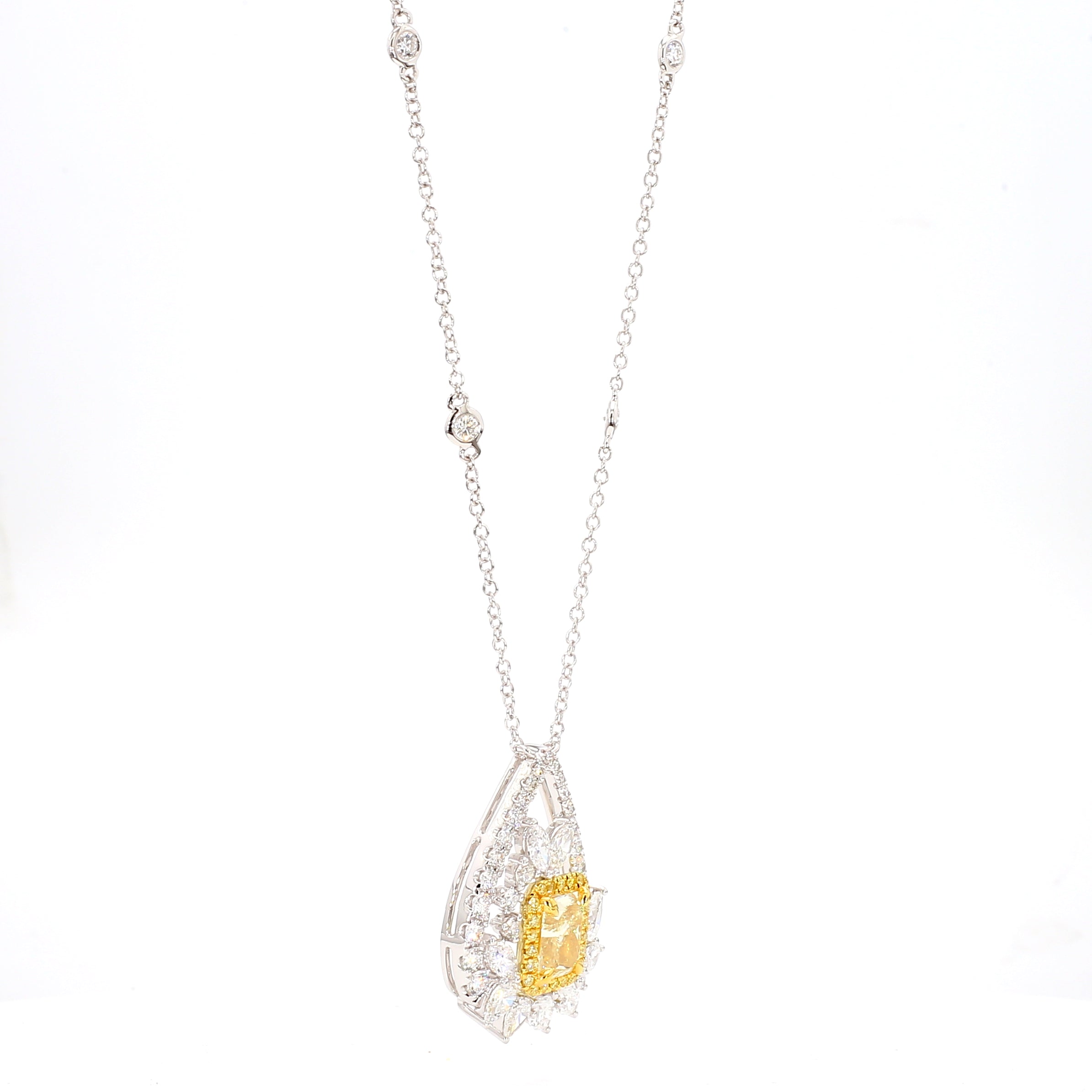 Natural Yellow Radiant Diamond Necklace Gia Certified