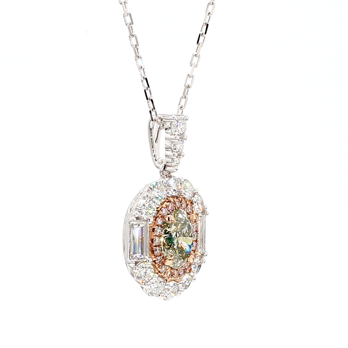 Natural Green Oval Diamond Pendant Gia Certified