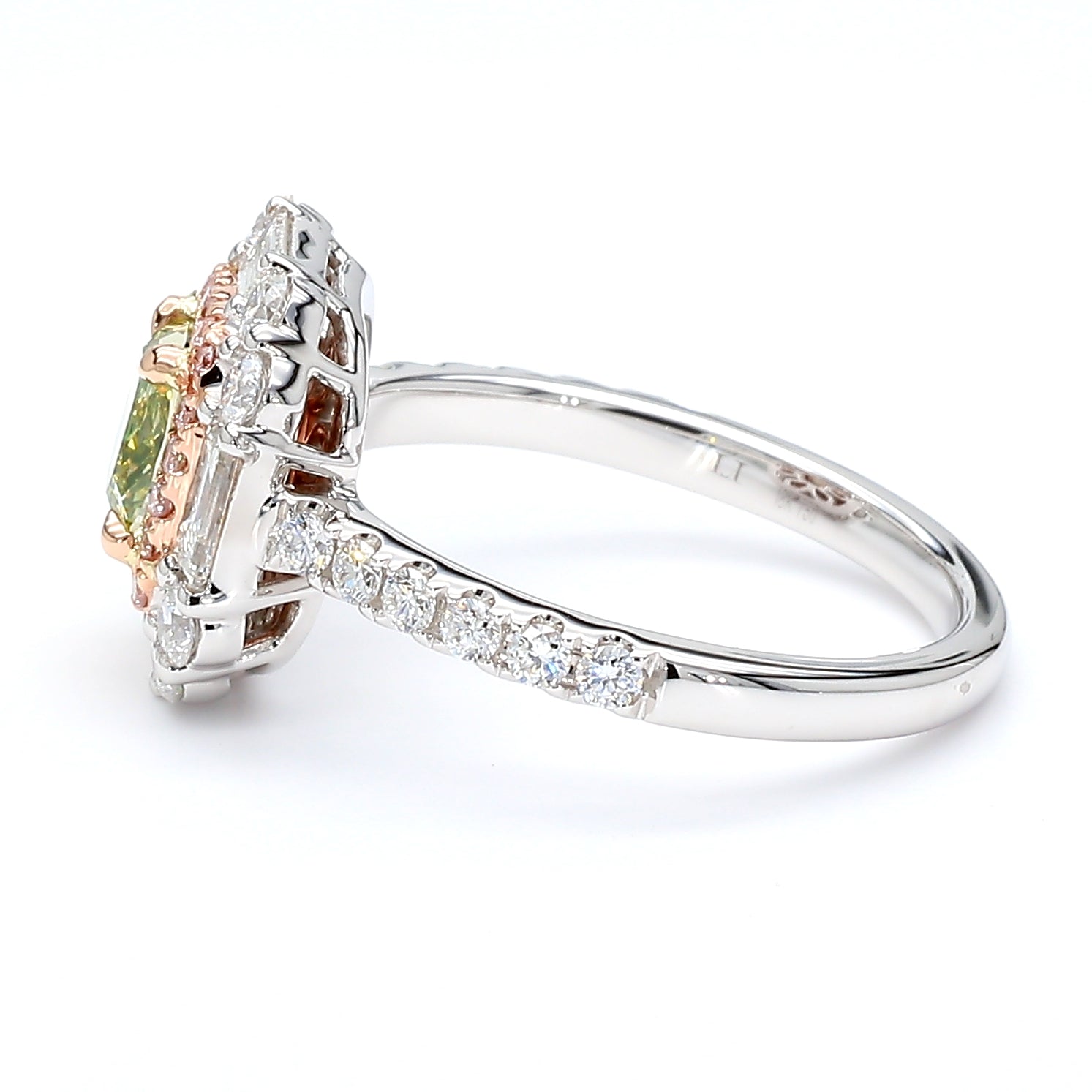 Natural Green Cushion Diamond Ring Gia Certified