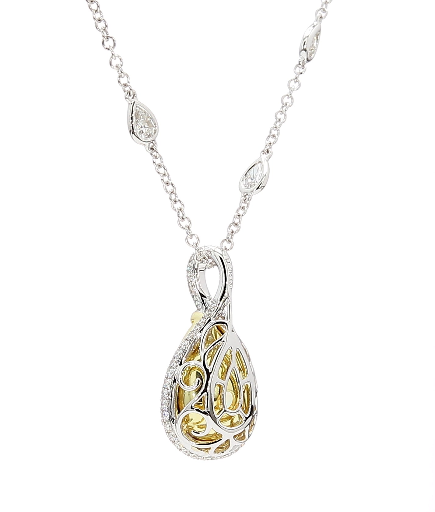 Natural Yellow Pear Diamond Necklace Gia Certified