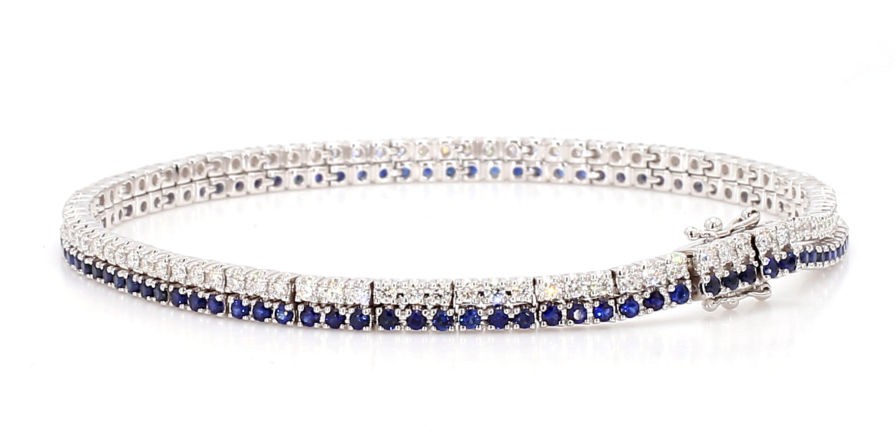 Natural Blue Round Sapphire & White Diamond Bracelet