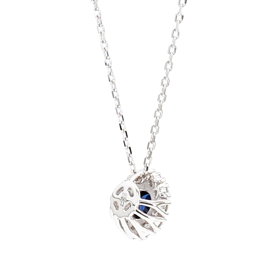 Natural Blue Round Sapphire & Diamond Pendant