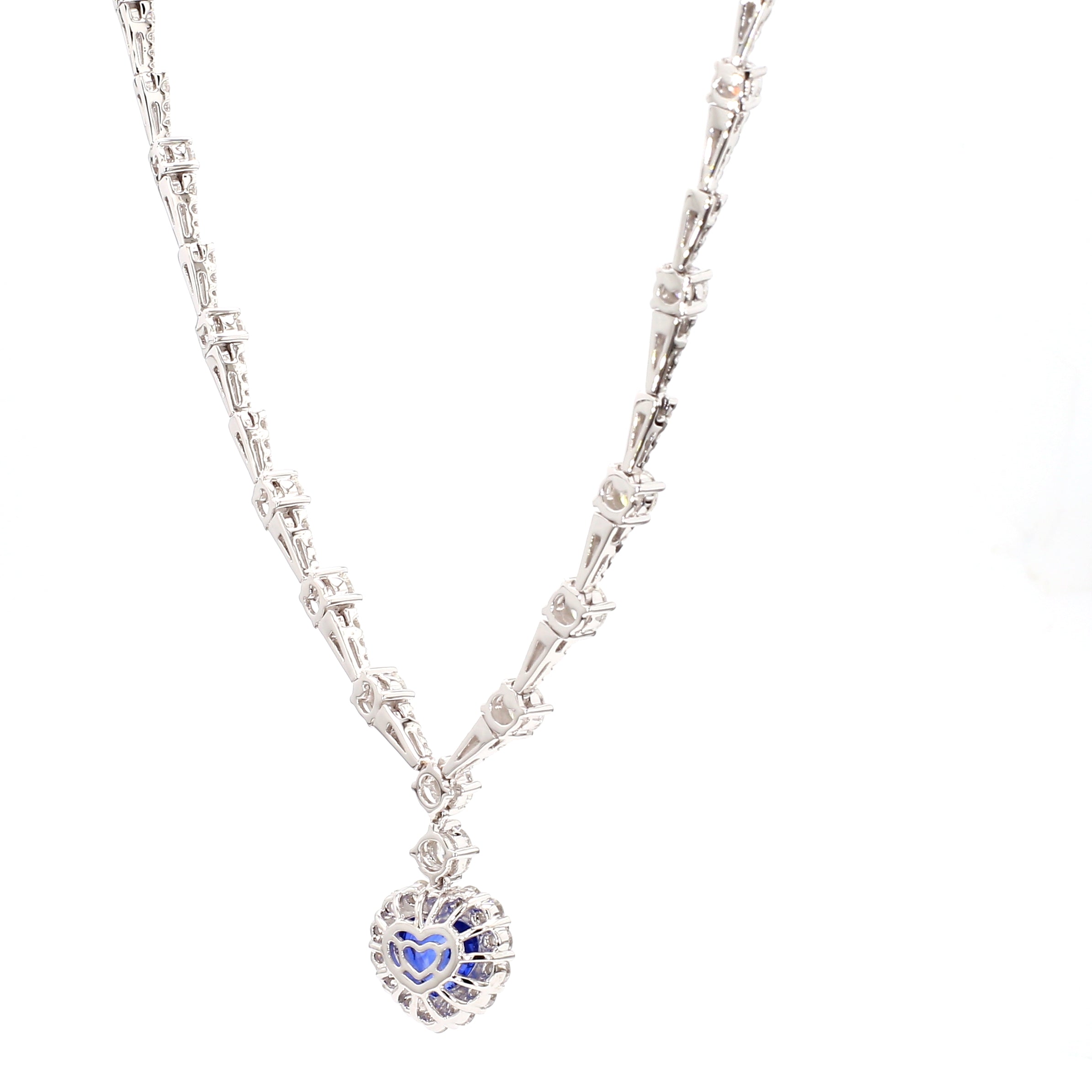 Natural Blue Heart Sapphire & White Diamond Necklace Gia CERTIFIED