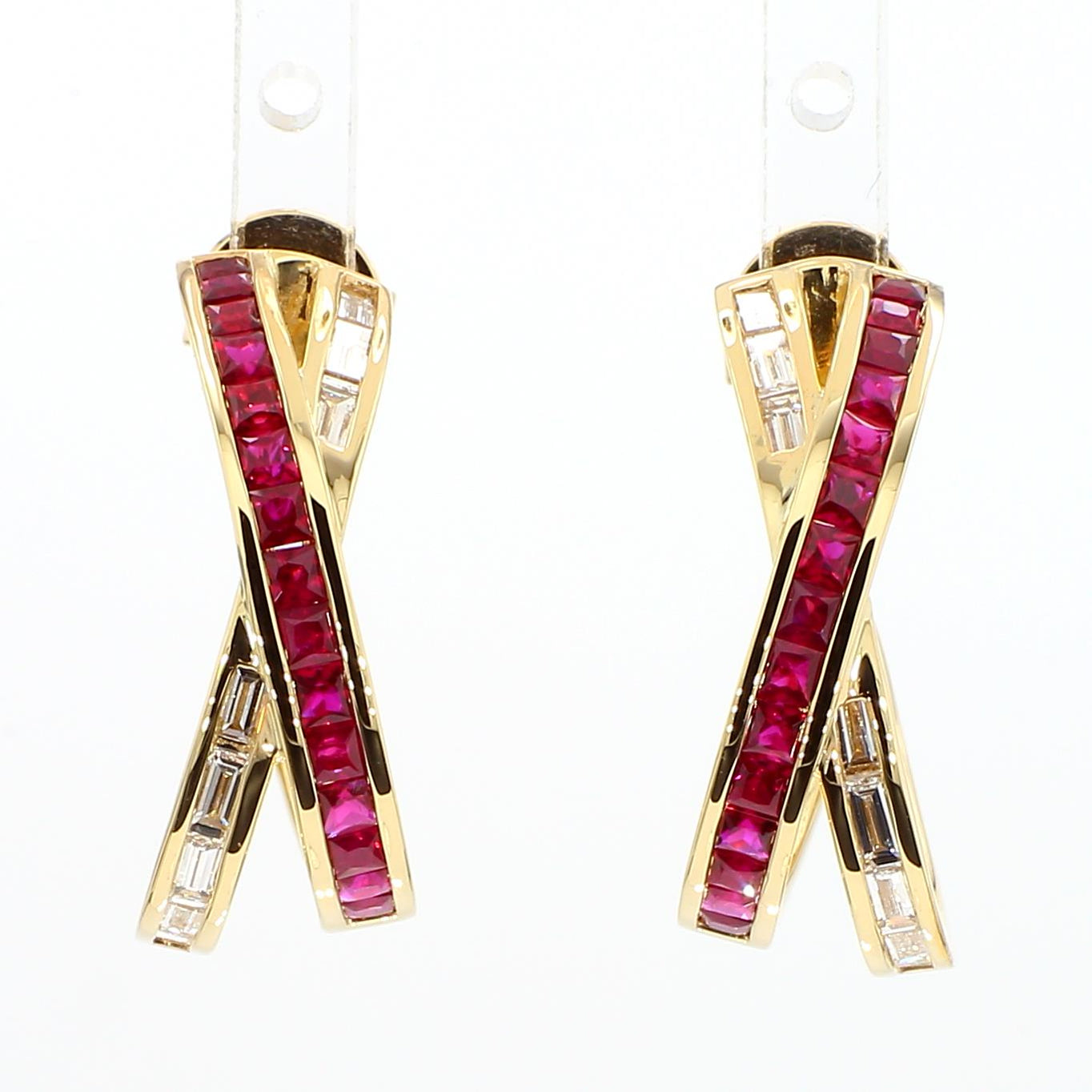 Natural Ruby & Diamond Crossover Hoop Earrings product image 3