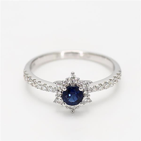 Natural Blue Round Sapphire & White Diamond Halo Ring product image 3