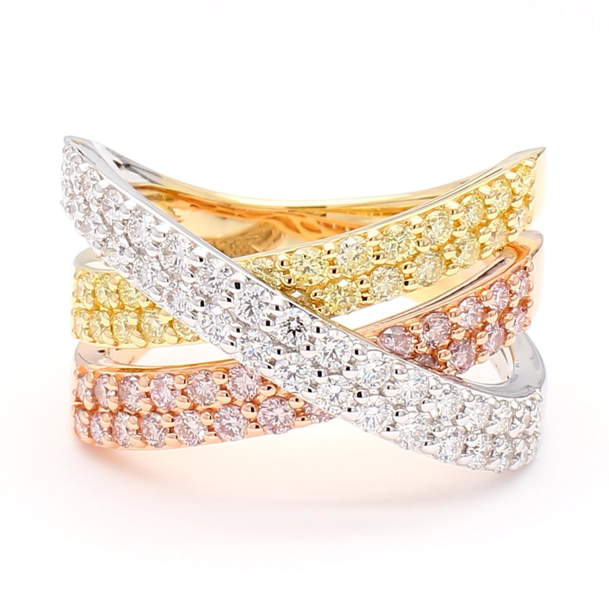 Natural Pink, Yellow, & White Diamond Crossover Ring product image 3