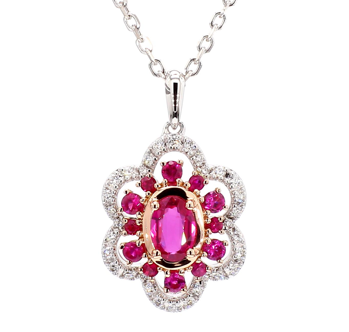 Natural Ruby & White Diamond Floral Necklace product image 3