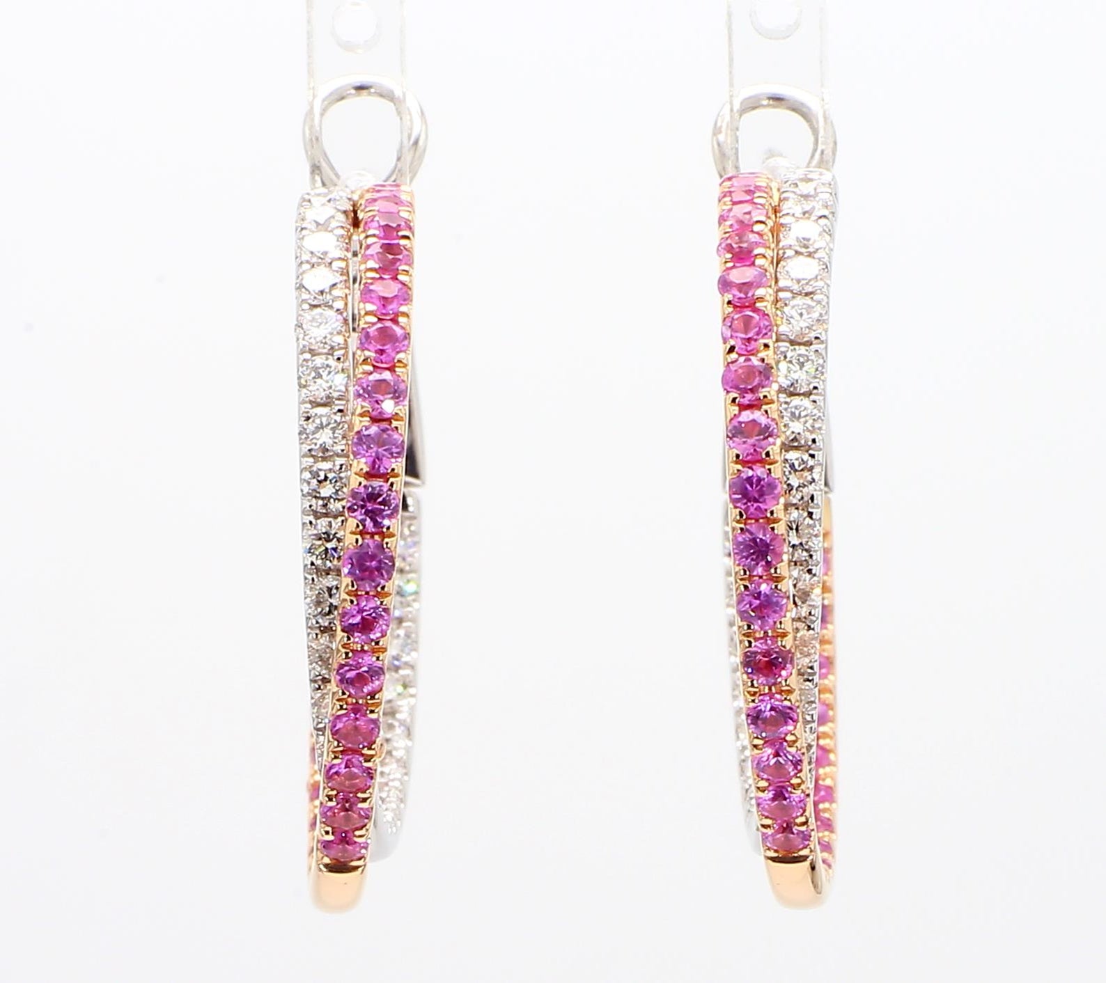 Natural Pink Sapphire & Diamond Crossover Hoop Earrings product image 3