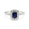 Natural Emerald Cut Sapphire & White Diamond Halo Ring product image 3