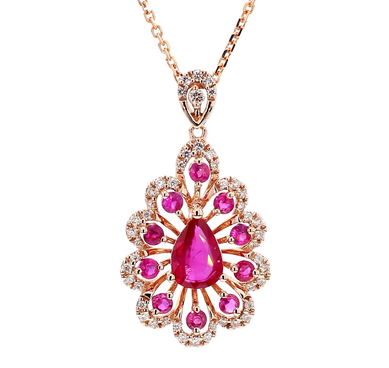 Natural Ruby & White Diamond Floral Necklace product image 3