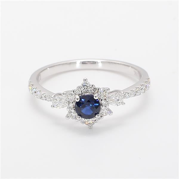 Natural Blue Round Sapphire & White Halo Diamond Ring product image 3