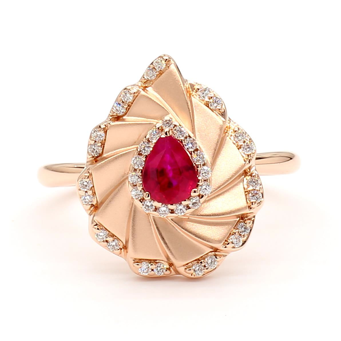Natural Pear Ruby & White Diamond Fan Ring product image 3