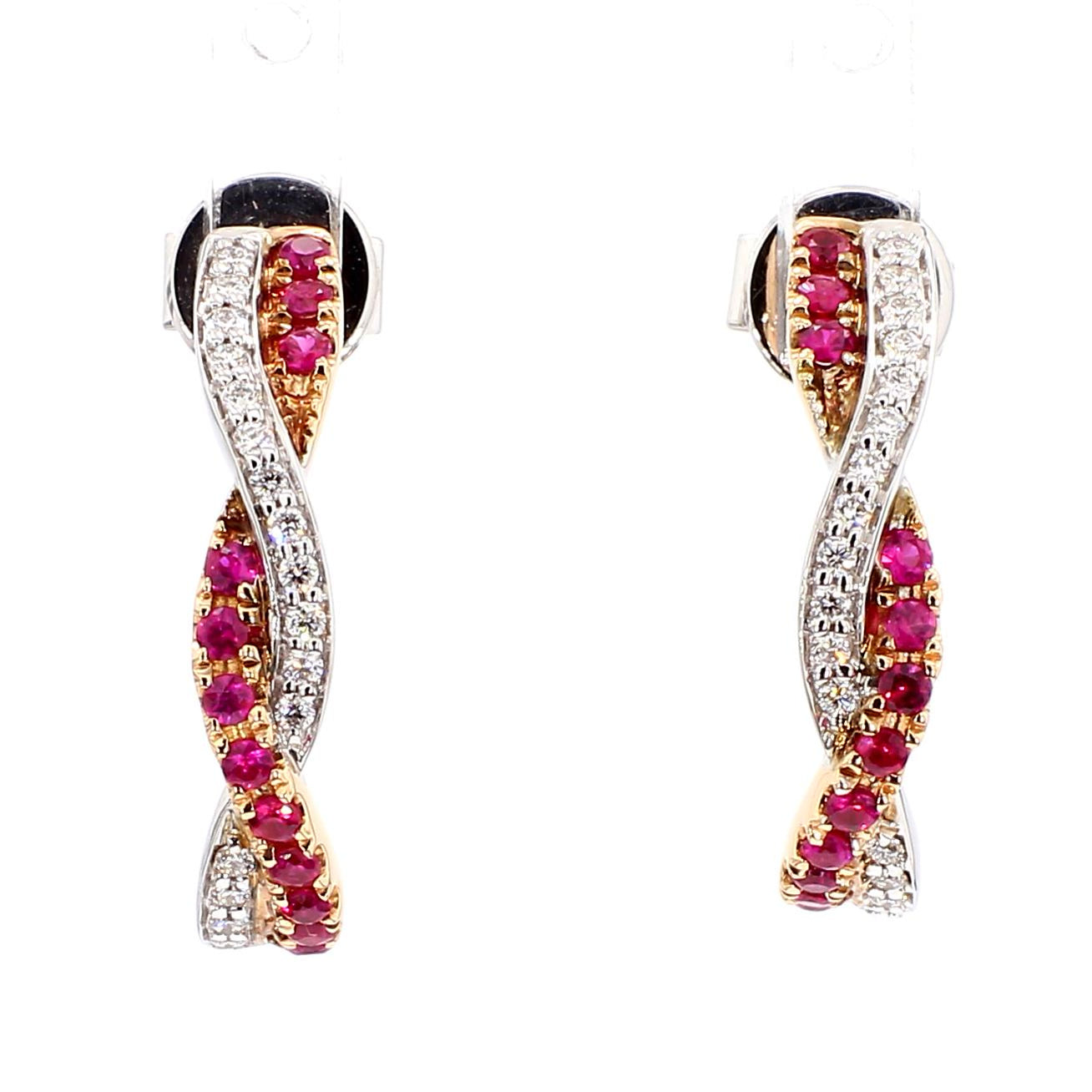 Natural Red Ruby & Diamond Crossover Earrings product image 3