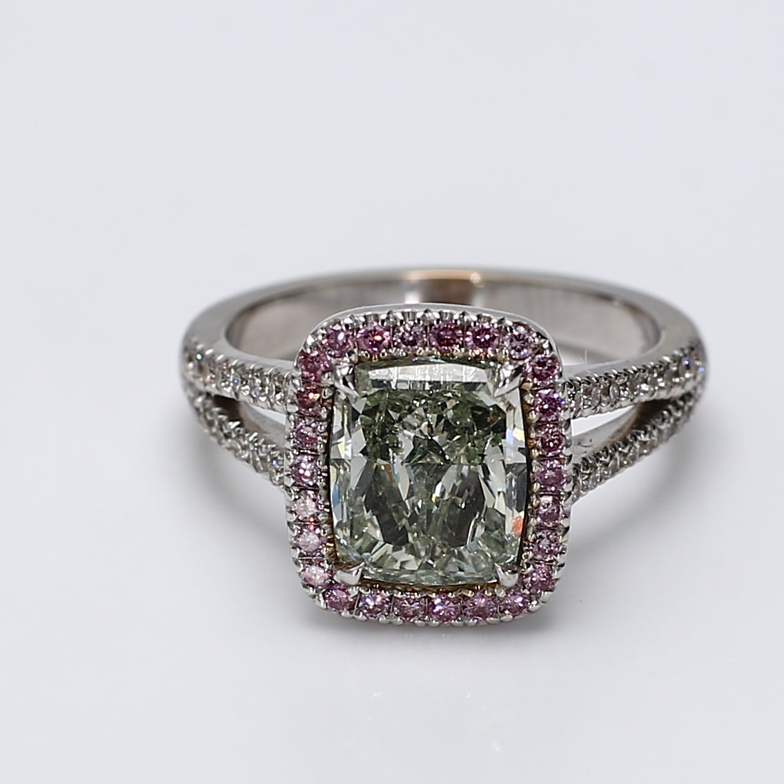 Natural Green Cushion Diamond Halo Ring | GIA Certified