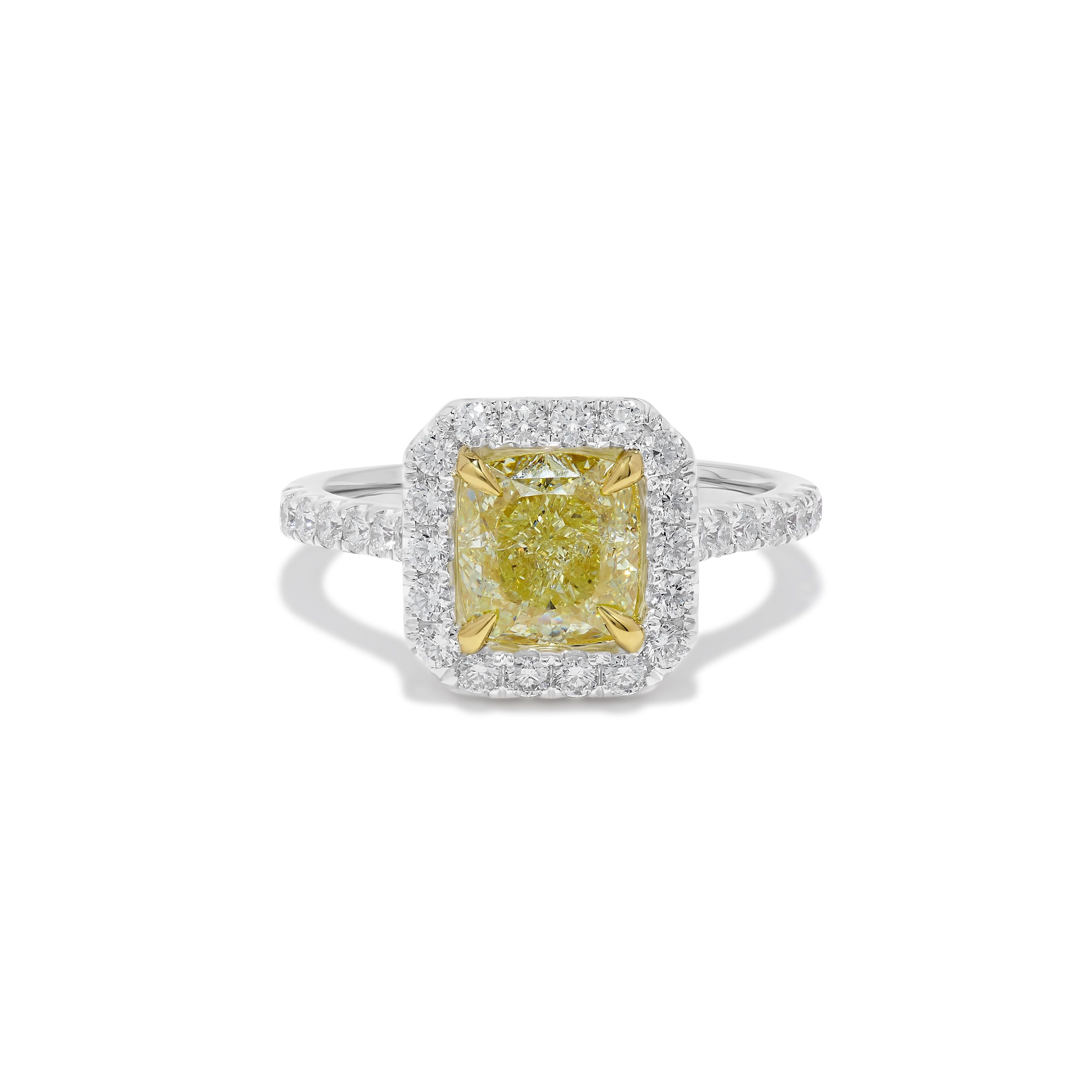 GIA Yellow Cushion Cut & White Diamond Ring JR2131GH