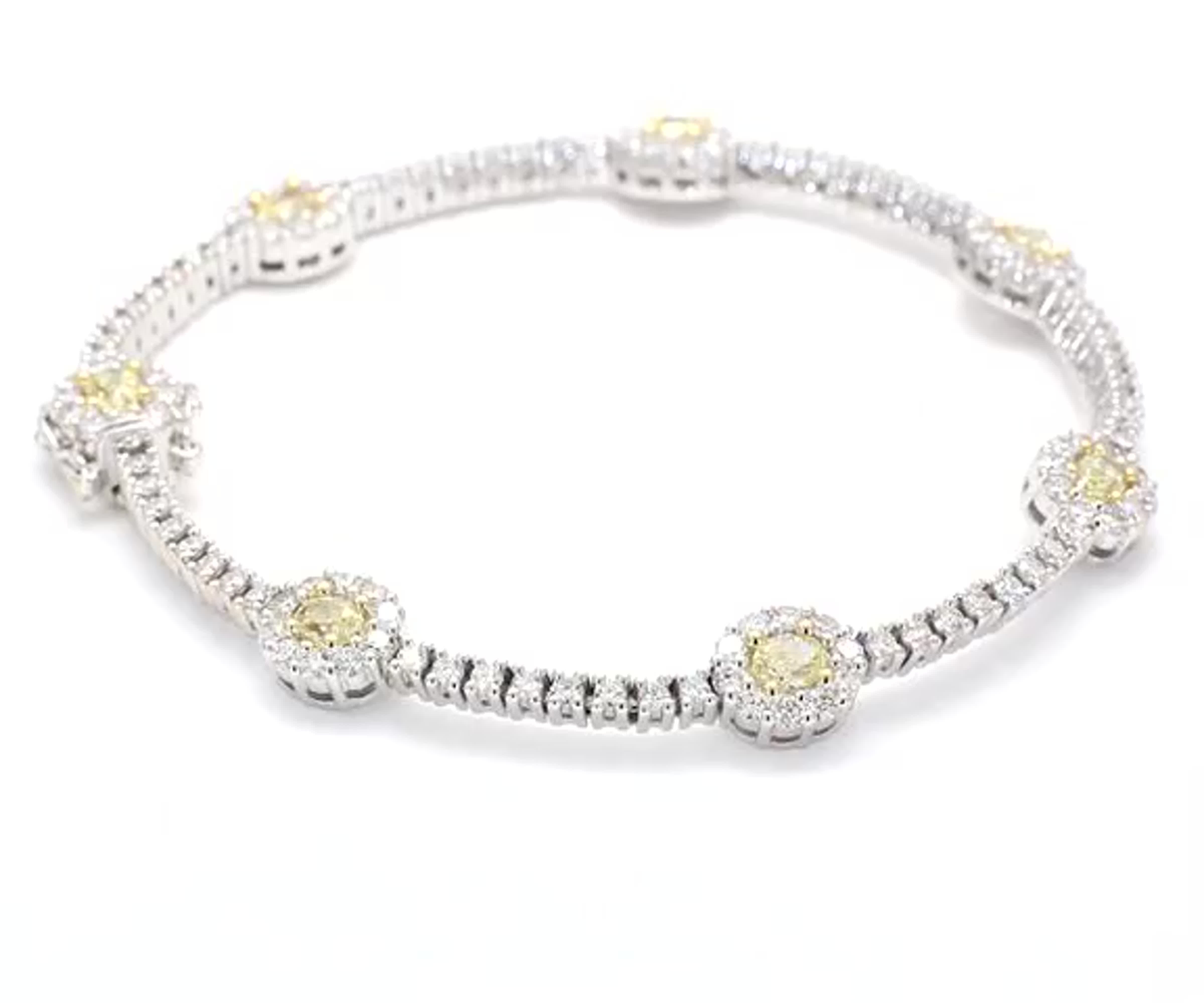 Natural Yellow Oval and White Diamond 4.62 Carat TW Gold Bracelet