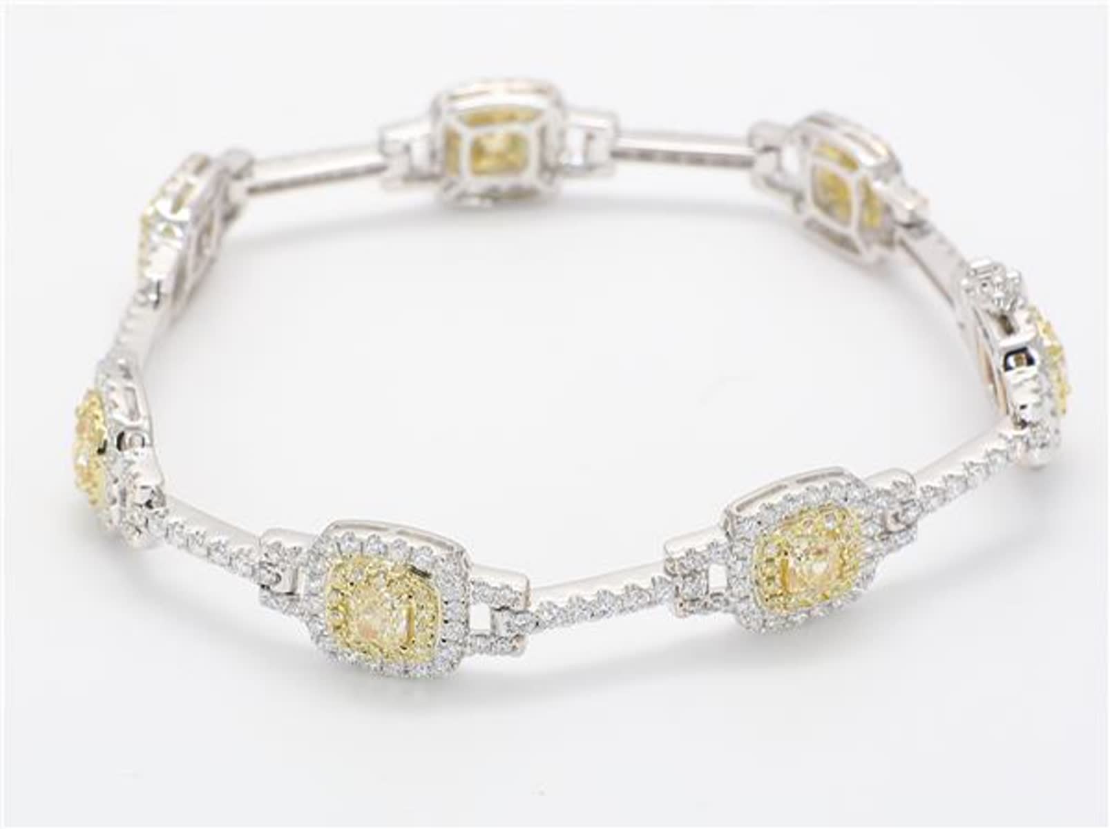 Natural Yellow Radiant and White Diamond 5.48 Carat TW Gold Bracelet