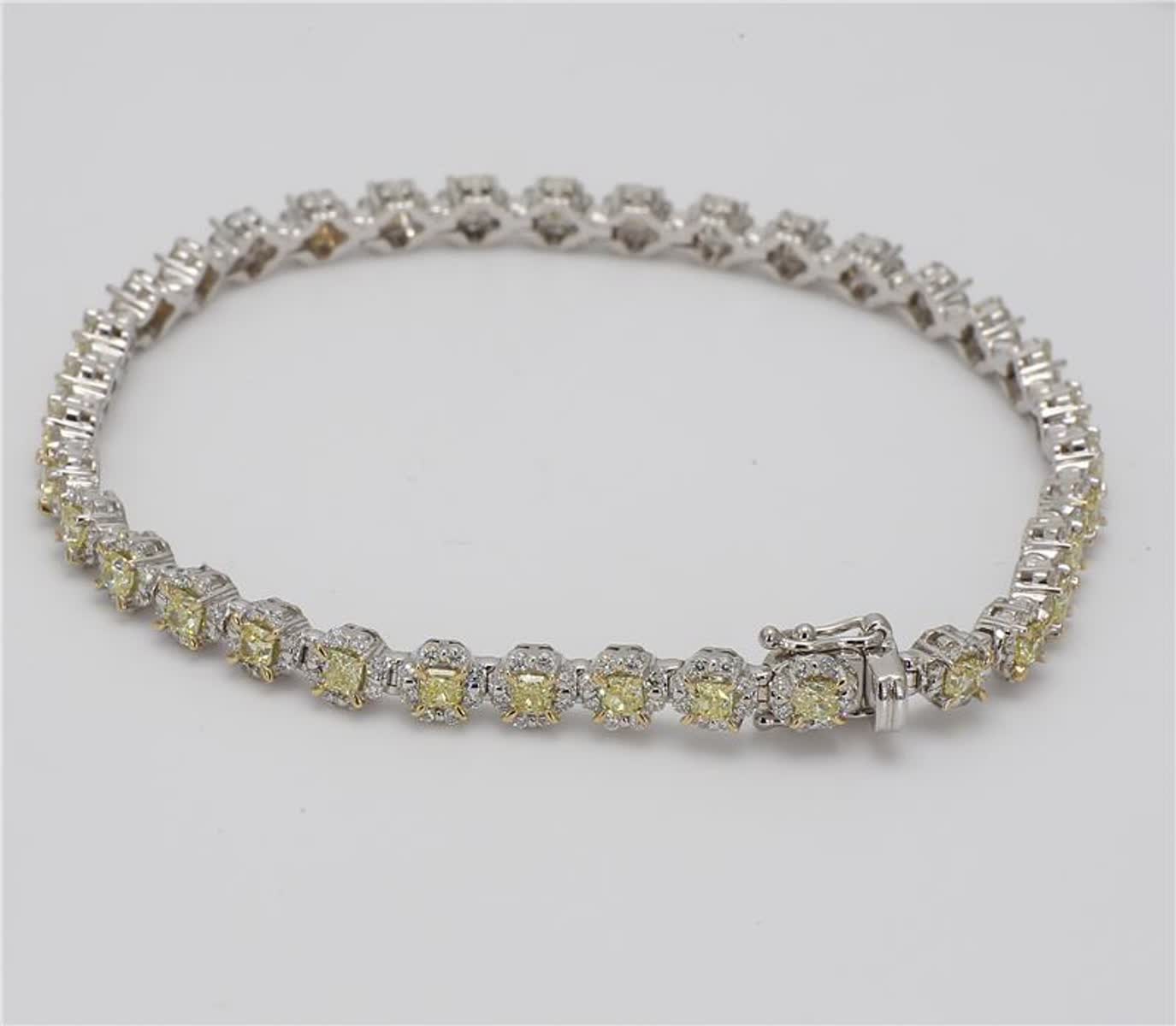 Natural Yellow Radiant and White Diamond 3.68 Carat TW Gold Bracelet