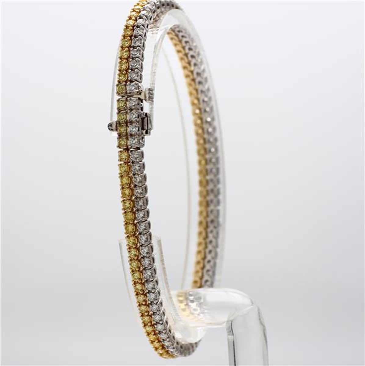 Natural Yellow Round and White Diamond 3.89 Carat TW Gold Bracelet
