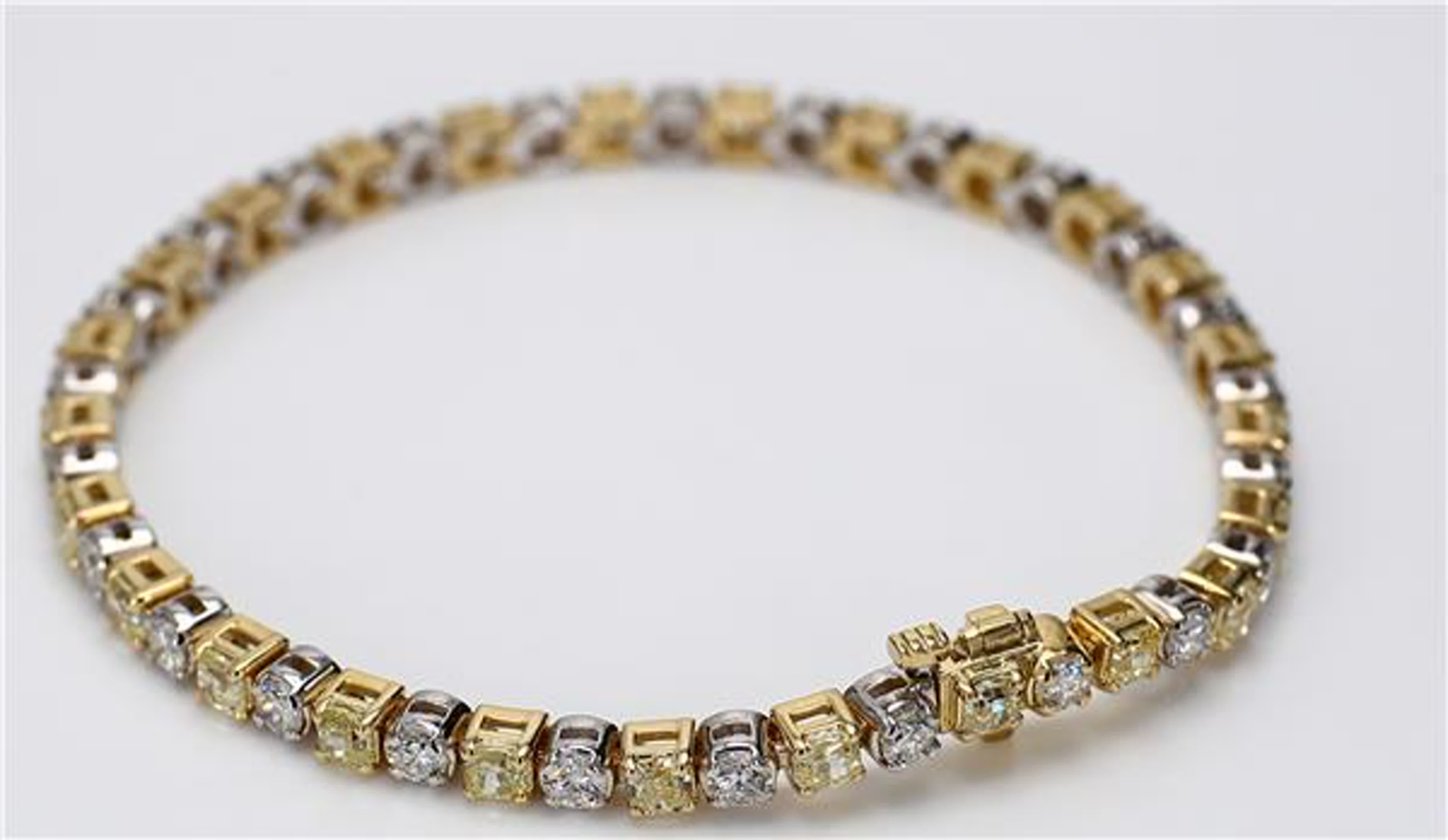 Natural Yellow Radiant and White Diamond 6.92 Carat TW Gold Bracelet