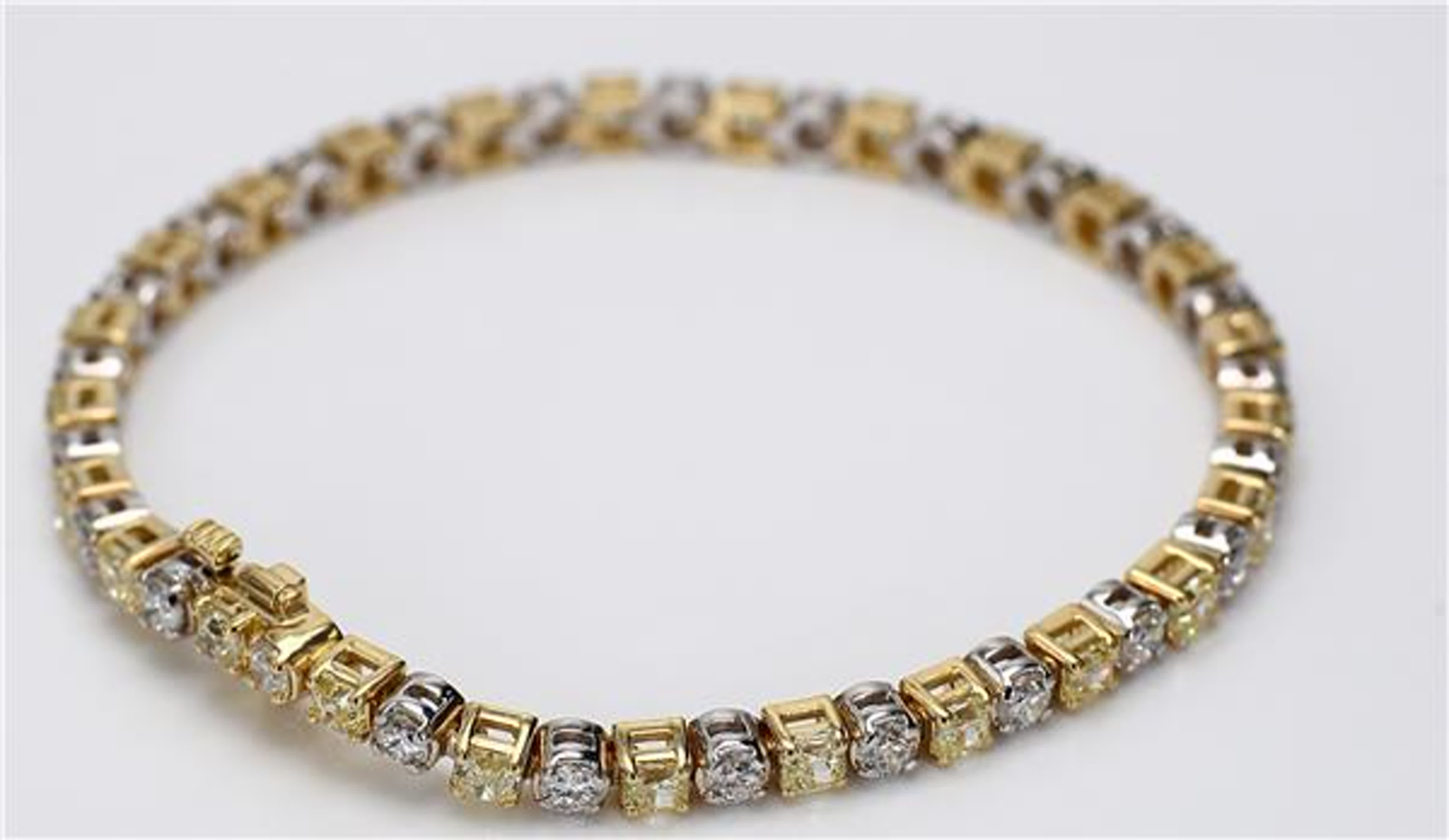 Natural Yellow Radiant and White Diamond 6.92 Carat TW Gold Bracelet