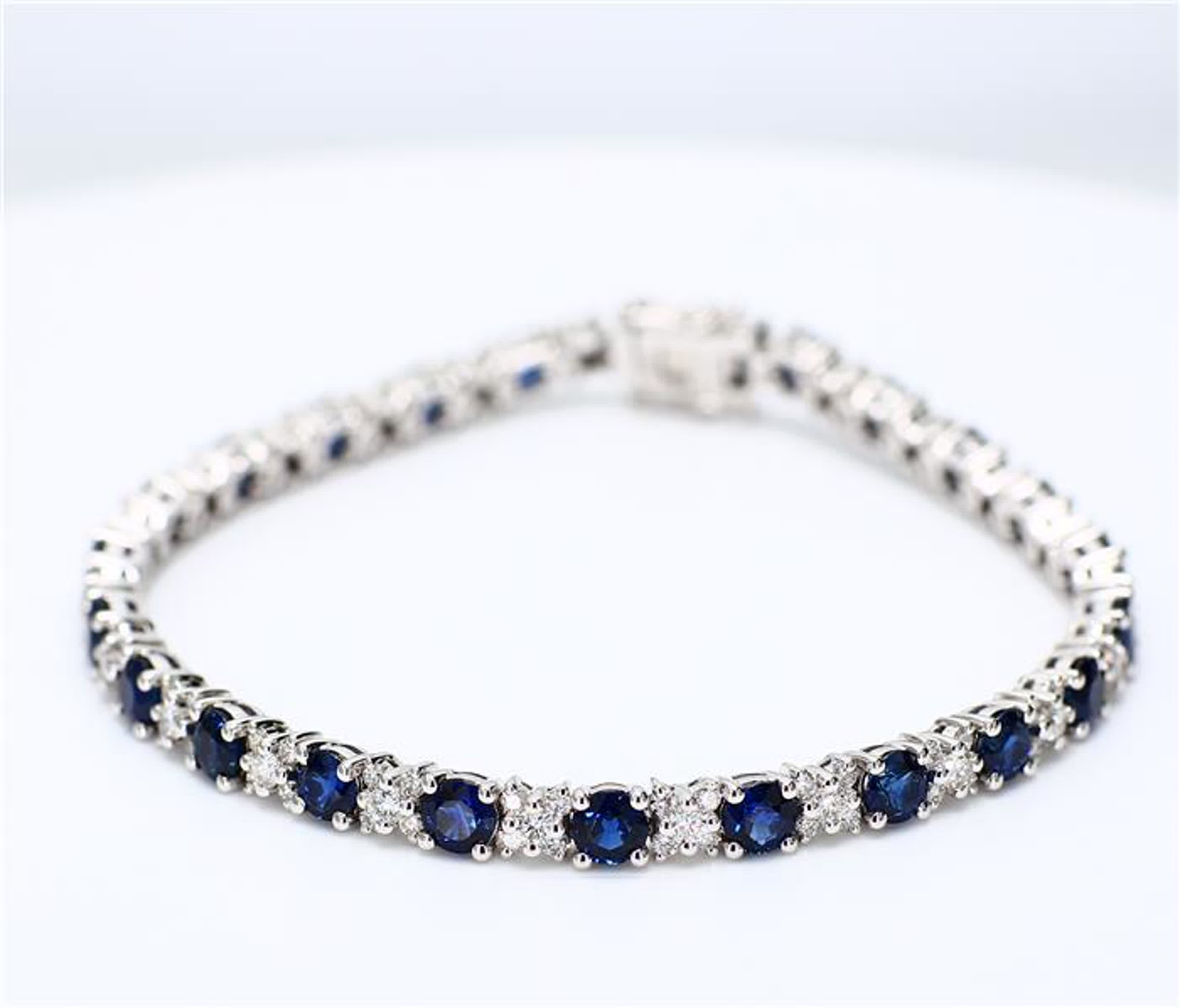 Natural Blue Round Sapphire and White Diamond 9.89 Carat TW White Gold Bracelet
